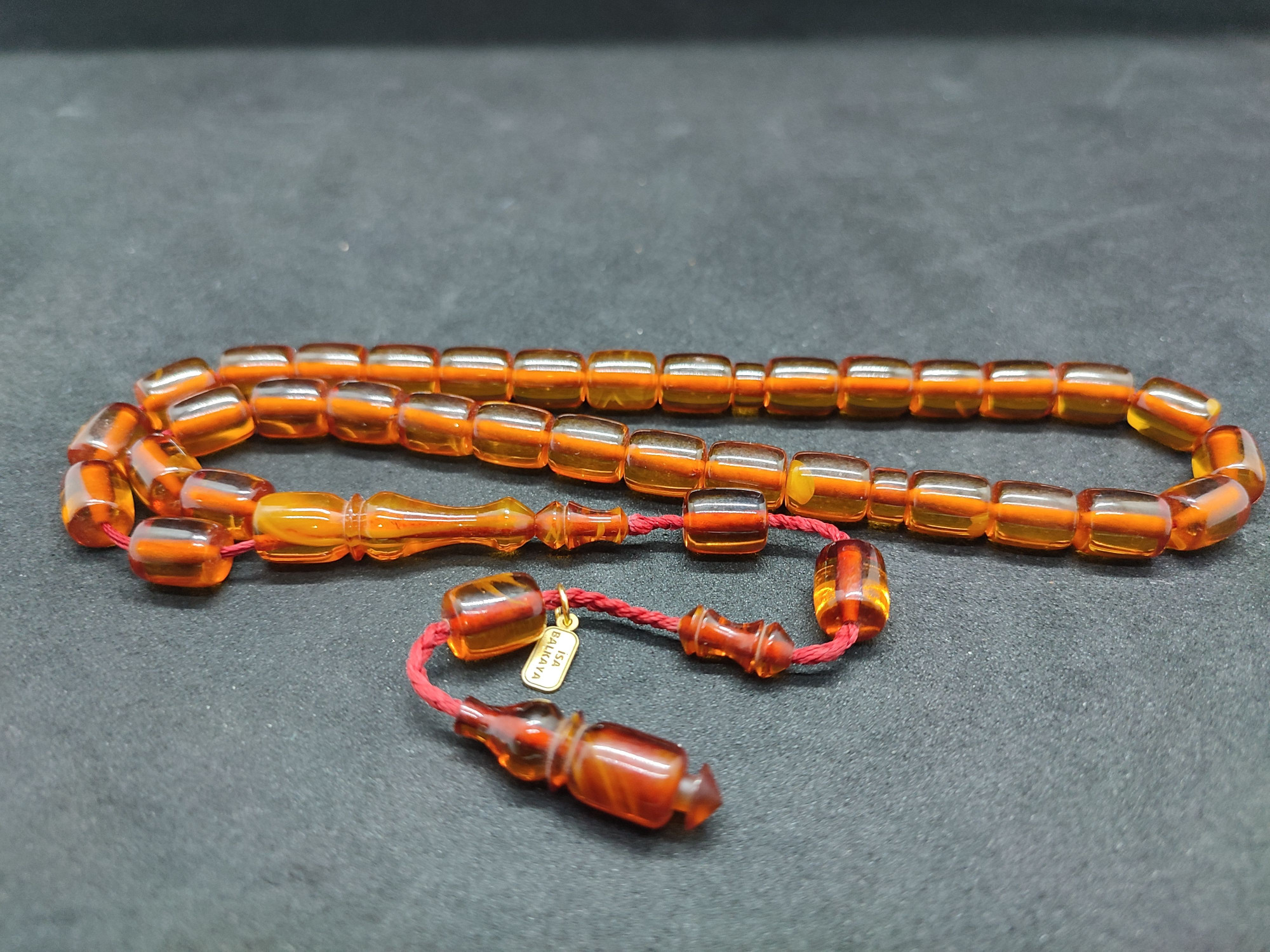 İsa Balkaya Usta Eseri̇ Eski̇ Usul Kat Kat İpe Di̇zi̇li̇ Eski̇ Objeden Sıkma Kehri̇bar Sertifikalı 9656 küçük resim 2