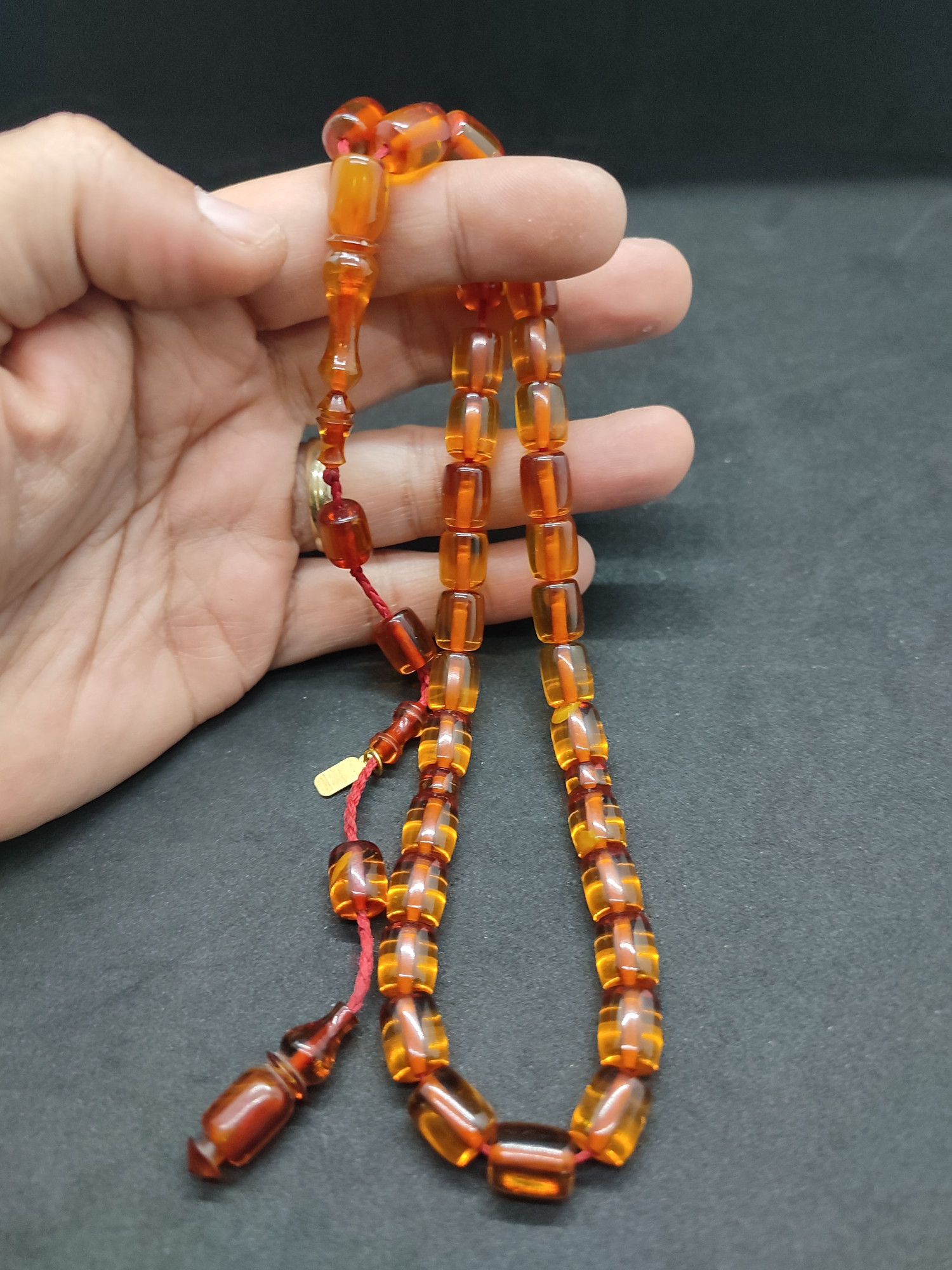 İsa Balkaya Usta Eseri̇ Eski̇ Usul Kat Kat İpe Di̇zi̇li̇ Eski̇ Objeden Sıkma Kehri̇bar Sertifikalı 9656 küçük resim 5