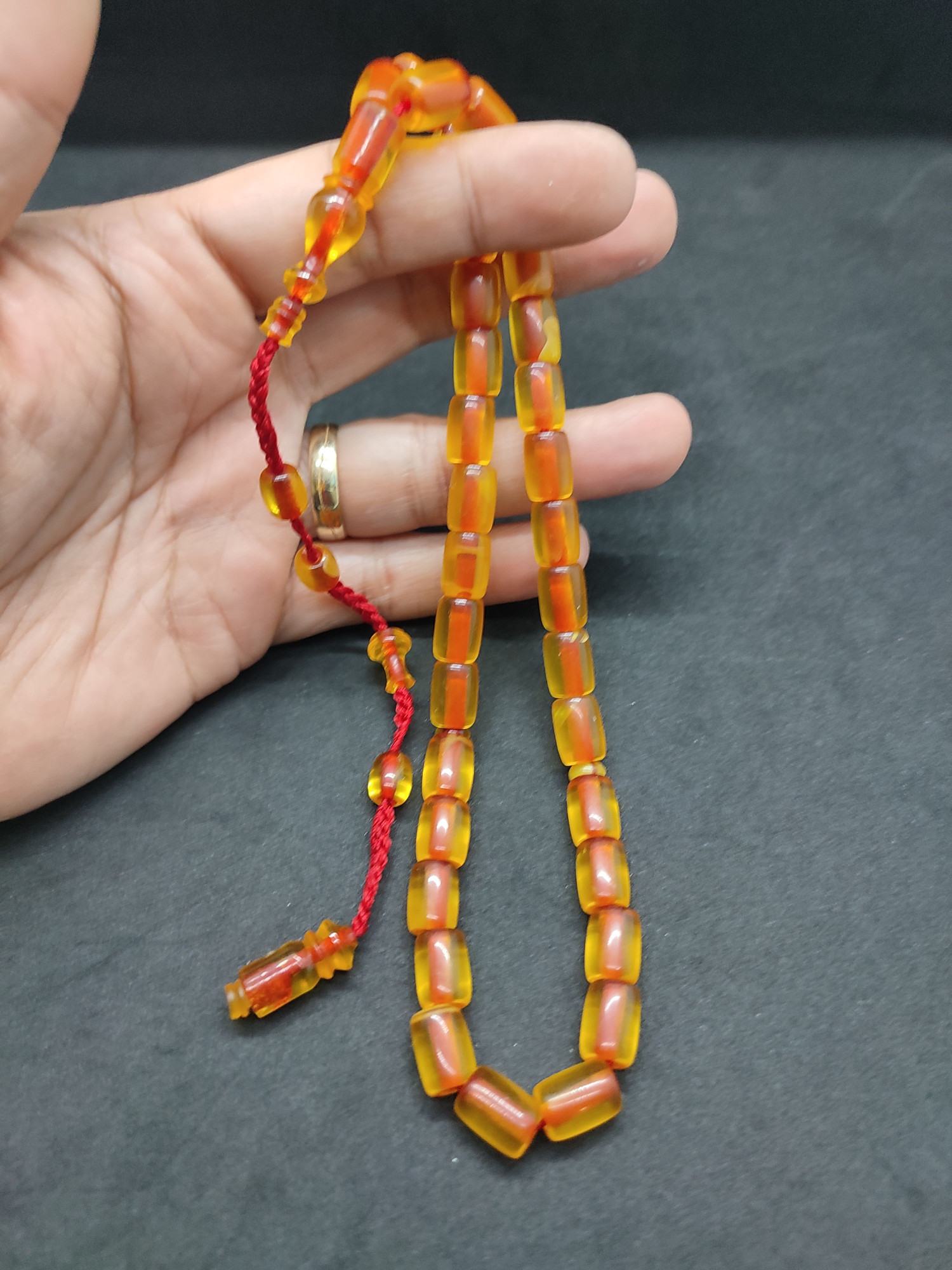 İsa Balkaya Usta Eseri̇ Eski̇ Usul Kat Kat İpe Di̇zi̇li̇ Eski̇ Objeden Sıkma Kehri̇bar Sertifikalı 9657 küçük resim 4