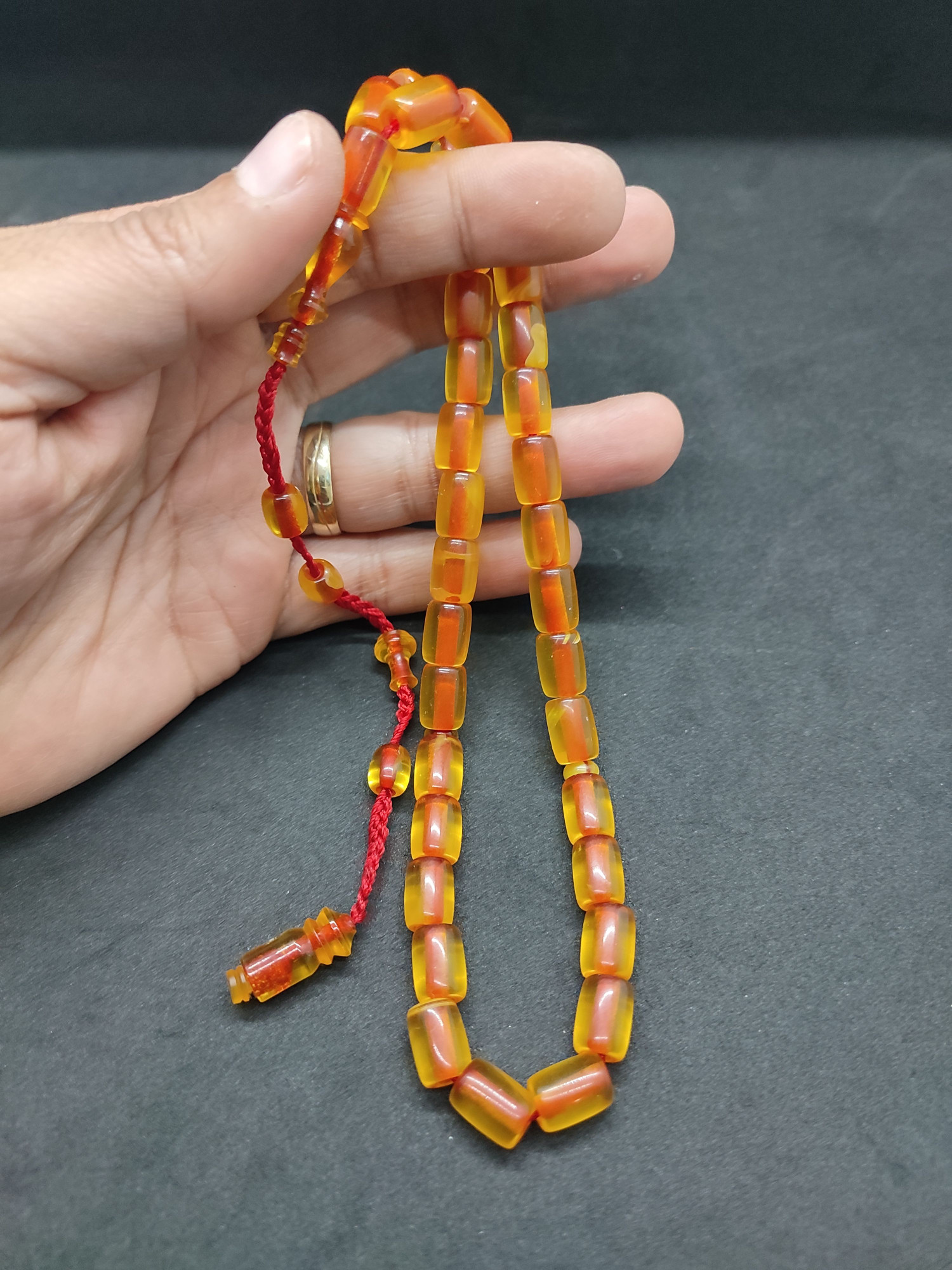 İsa Balkaya Usta Eseri̇ Eski̇ Usul Kat Kat İpe Di̇zi̇li̇ Eski̇ Objeden Sıkma Kehri̇bar Sertifikalı 9657 küçük resim 5