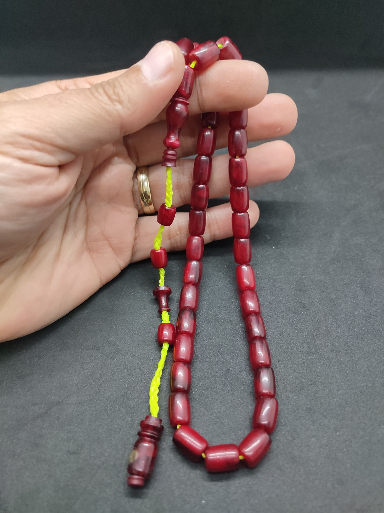 İsa Balkaya Usta Eseri̇ Eski̇ Usul Kat Kat İpe Di̇zi̇li̇ Eski̇ Objeden Sıkma Kehri̇bar Sertifikalı 9659 küçük resim 5