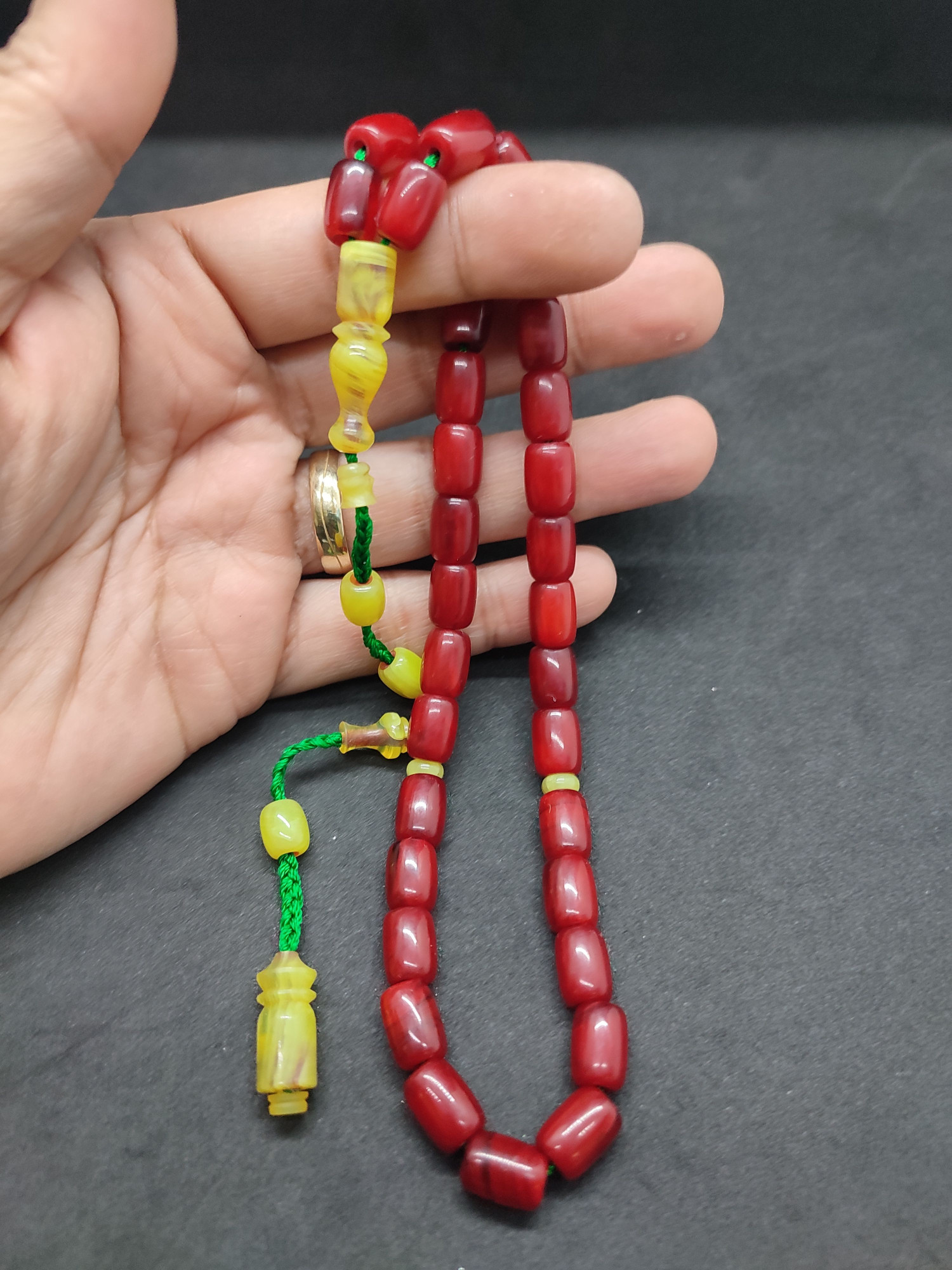 İsa Balkaya Usta Eseri̇ Eski̇ Usul Kat Kat İpe Di̇zi̇li̇ Eski̇ Objeden Sıkma Kehri̇bar Sertifikalı 9660 küçük resim 4