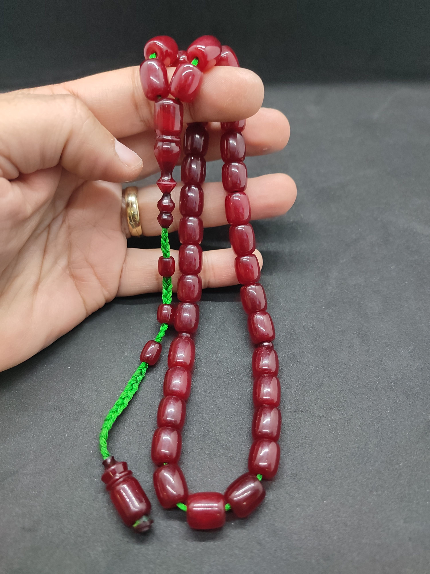 İsa Balkaya Usta Eseri̇ Eski̇ Usul Kat Kat İpe Di̇zi̇li̇ Eski̇ Objeden Sıkma Kehri̇bar Sertifikalı 9664 küçük resim 5