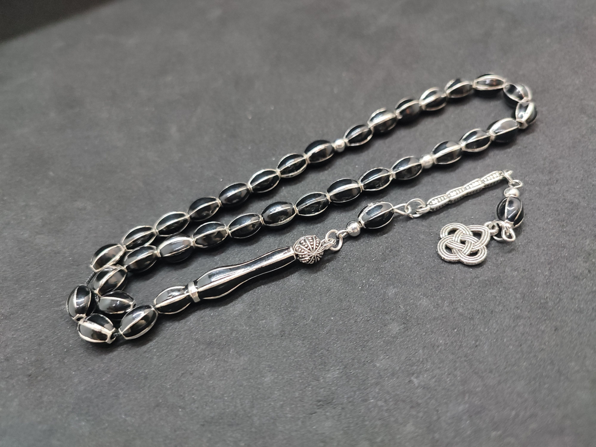 47 Gram Düşük Ayar Gümüş Tesbih 6’lı Yarma Model Sertifikalı 9671 küçük resim 2