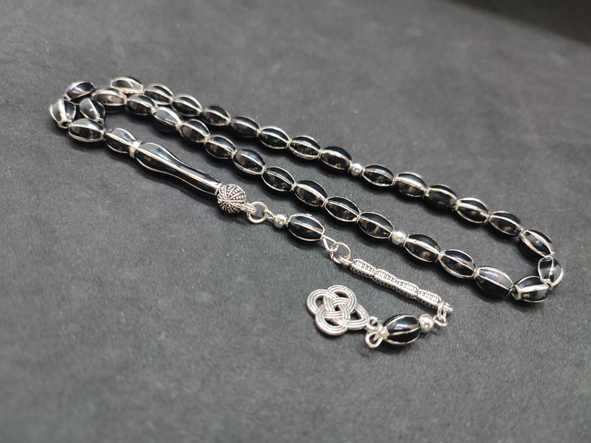 47 Gram Düşük Ayar Gümüş Tesbih 6’lı Yarma Model Sertifikalı 9671 küçük resim 3