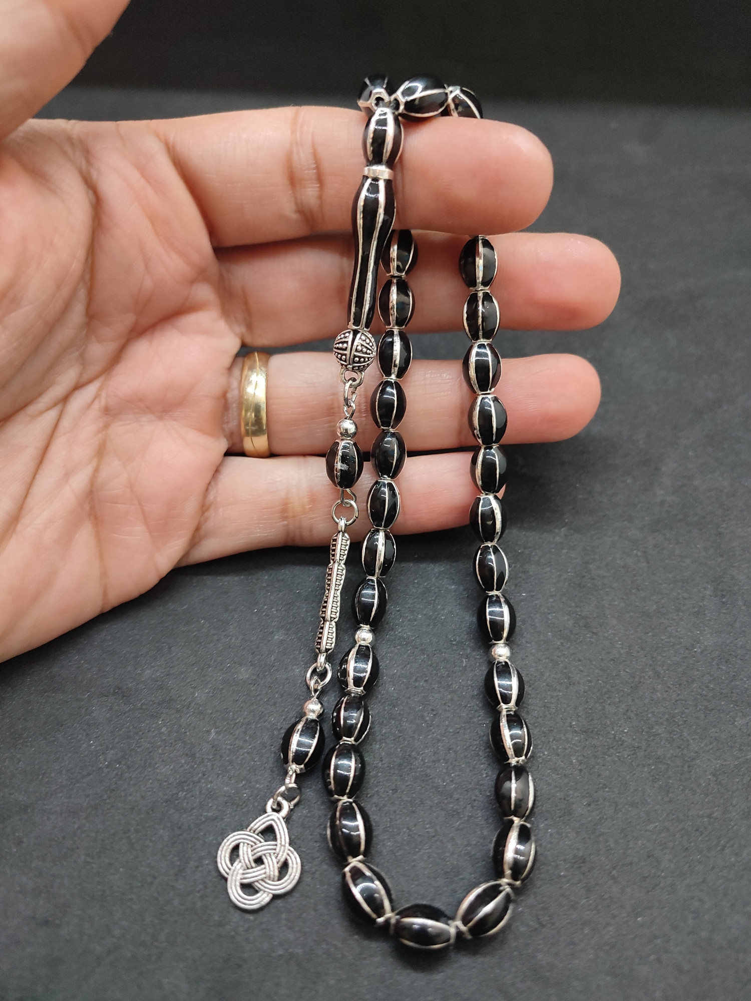 47 Gram Düşük Ayar Gümüş Tesbih 6’lı Yarma Model Sertifikalı 9671 küçük resim 4