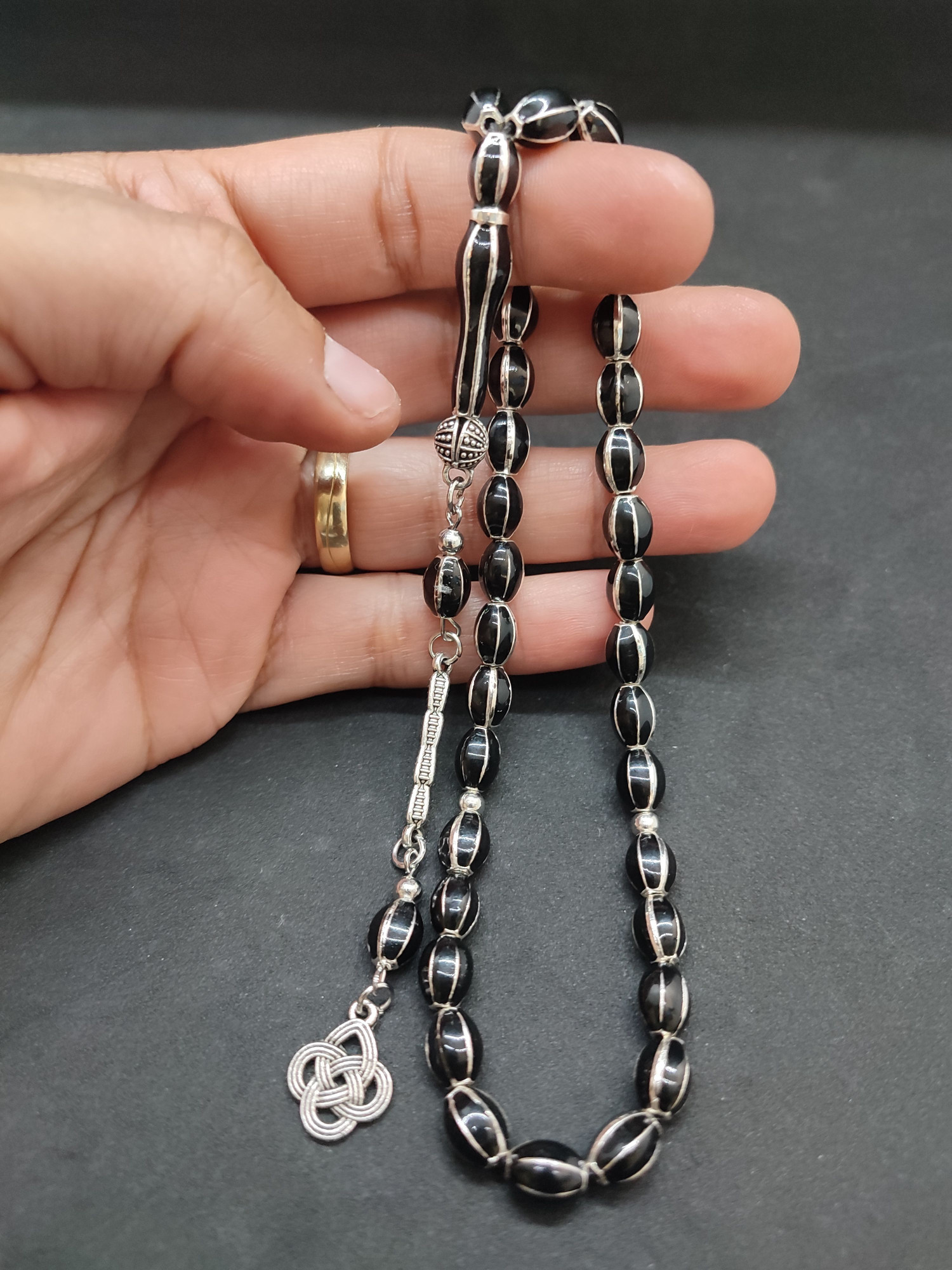 47 Gram Düşük Ayar Gümüş Tesbih 6’lı Yarma Model Sertifikalı 9671 küçük resim 5