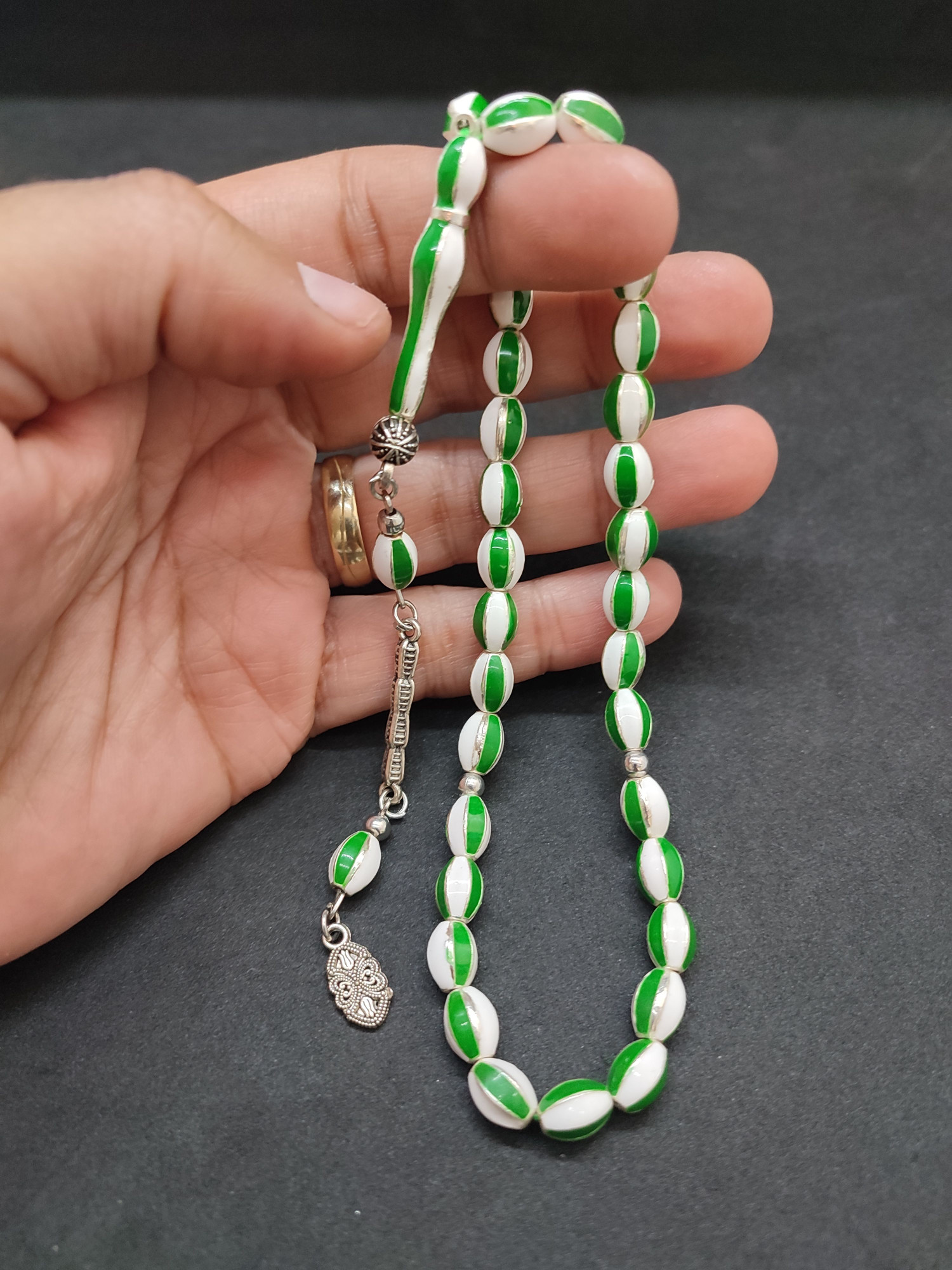 47 Gram Düşük Ayar Gümüş Tesbih 6’lı Yarma Model Sertifikalı 9672 küçük resim 5