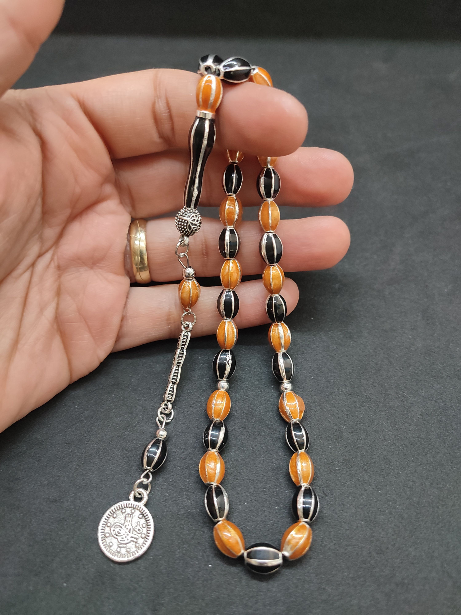 47 Gram Düşük Ayar Gümüş Tesbih 6’lı Yarma Model Sertifikalı 9673 küçük resim 3