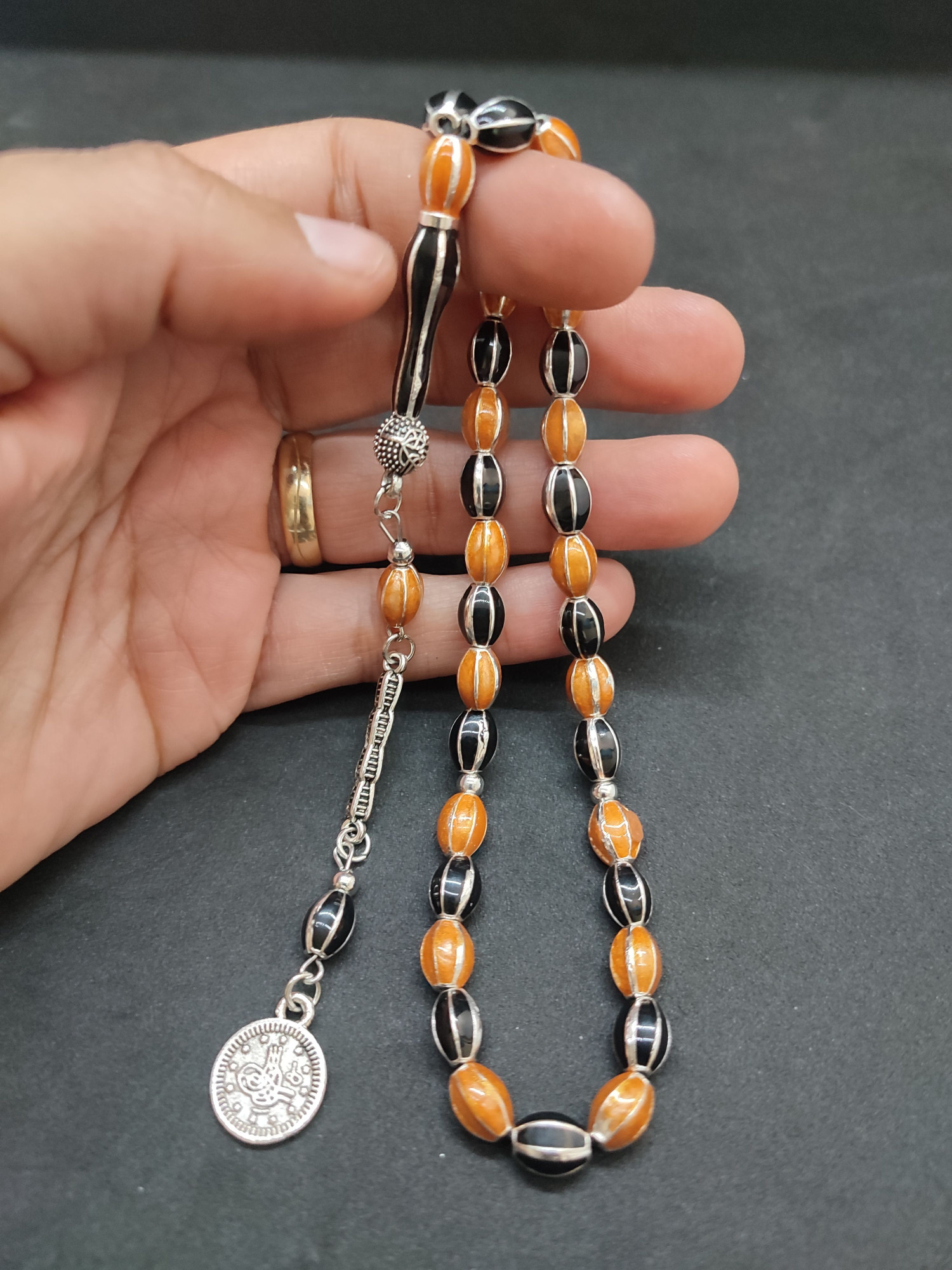 47 Gram Düşük Ayar Gümüş Tesbih 6’lı Yarma Model Sertifikalı 9673 küçük resim 5