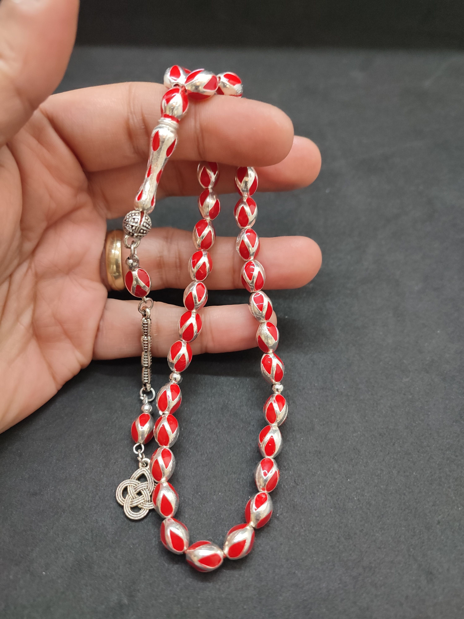 47 Gram Düşük Ayar Gümüş Tesbih 6’lı Yarma Model Sertifikalı 9675 küçük resim 3