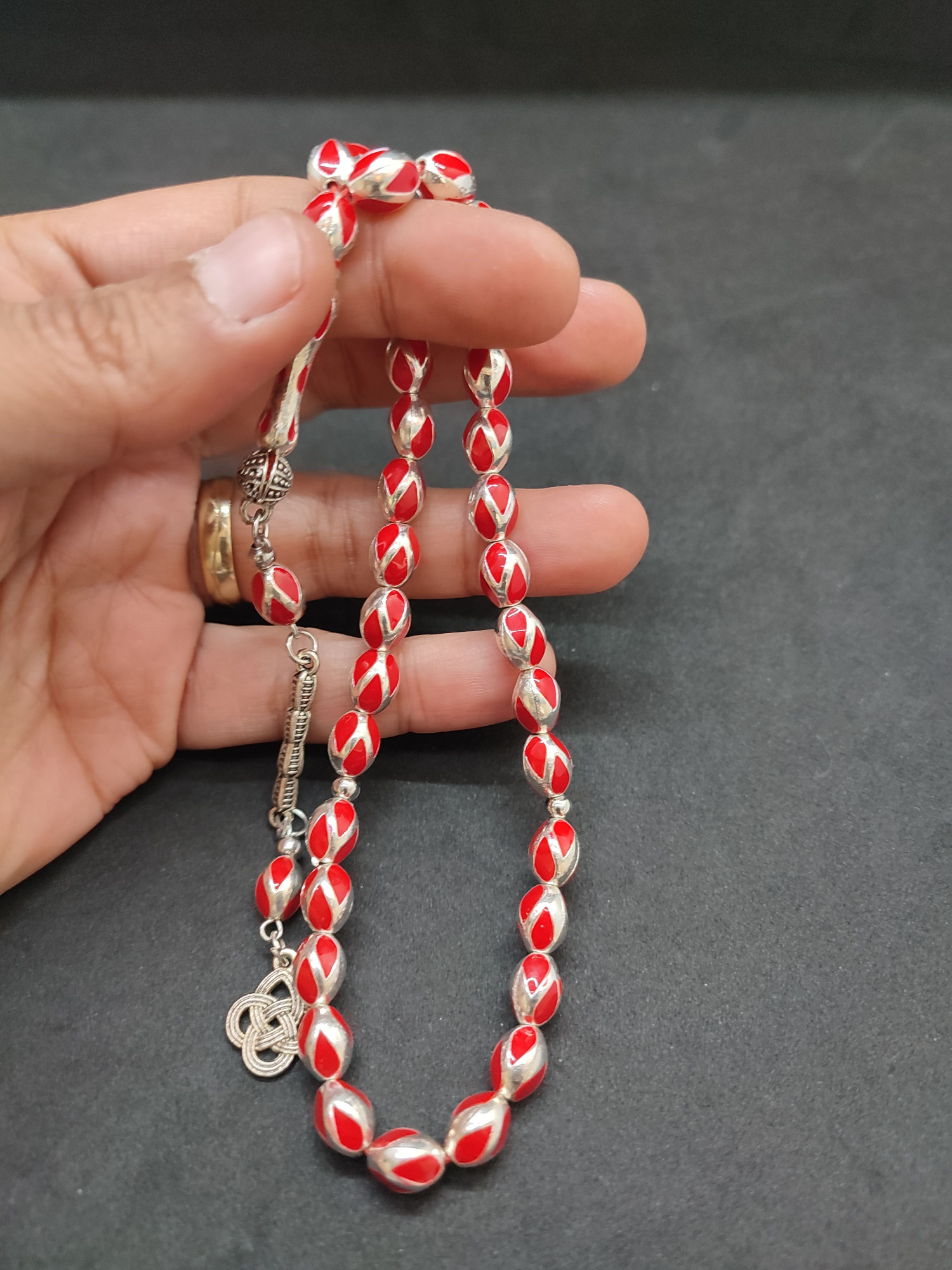 47 Gram Düşük Ayar Gümüş Tesbih 6’lı Yarma Model Sertifikalı 9675 küçük resim 5