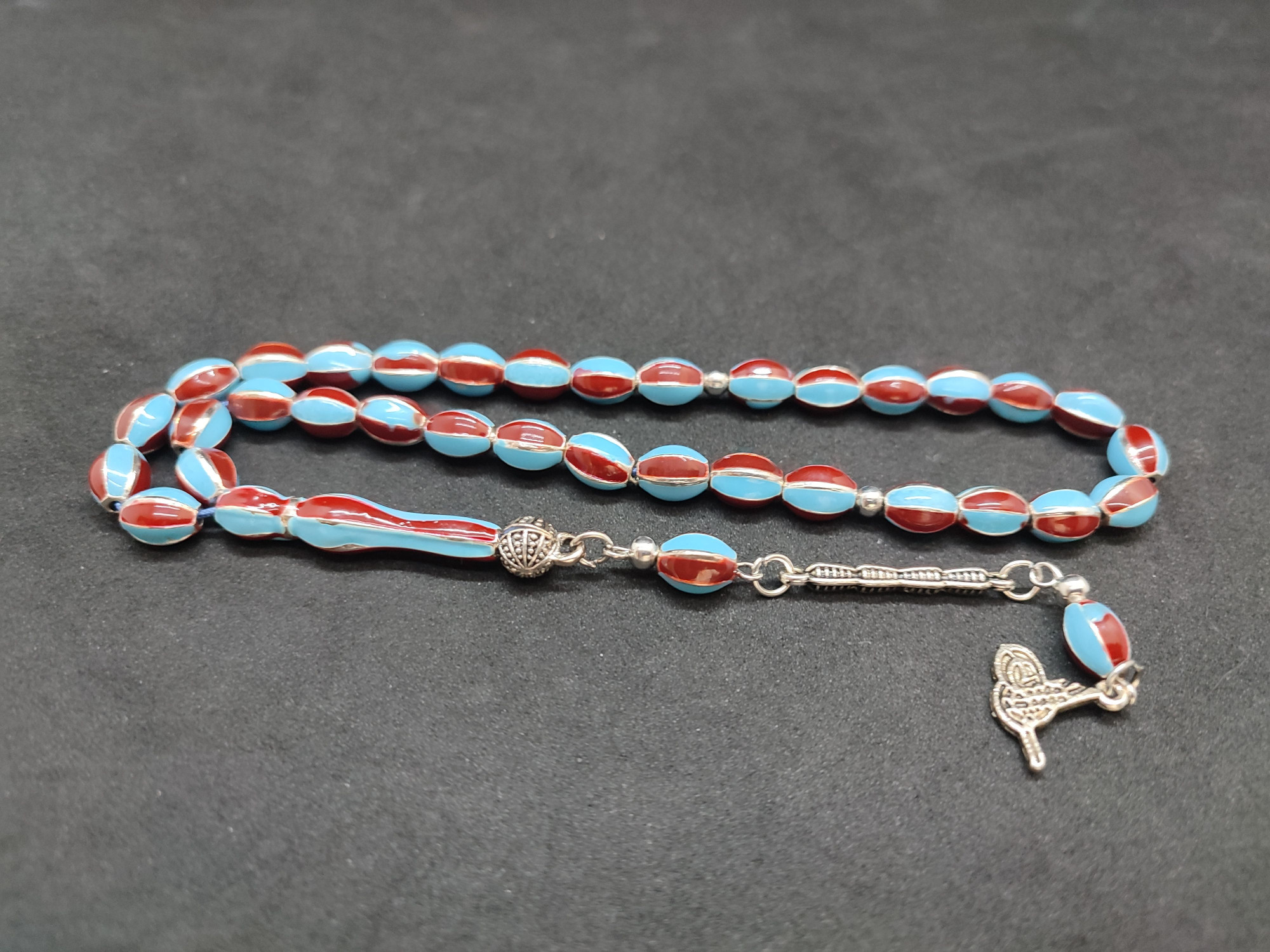 47 Gram Düşük Ayar Gümüş Tesbih 6’lı Yarma Model Sertifikalı 9678 küçük resim 2