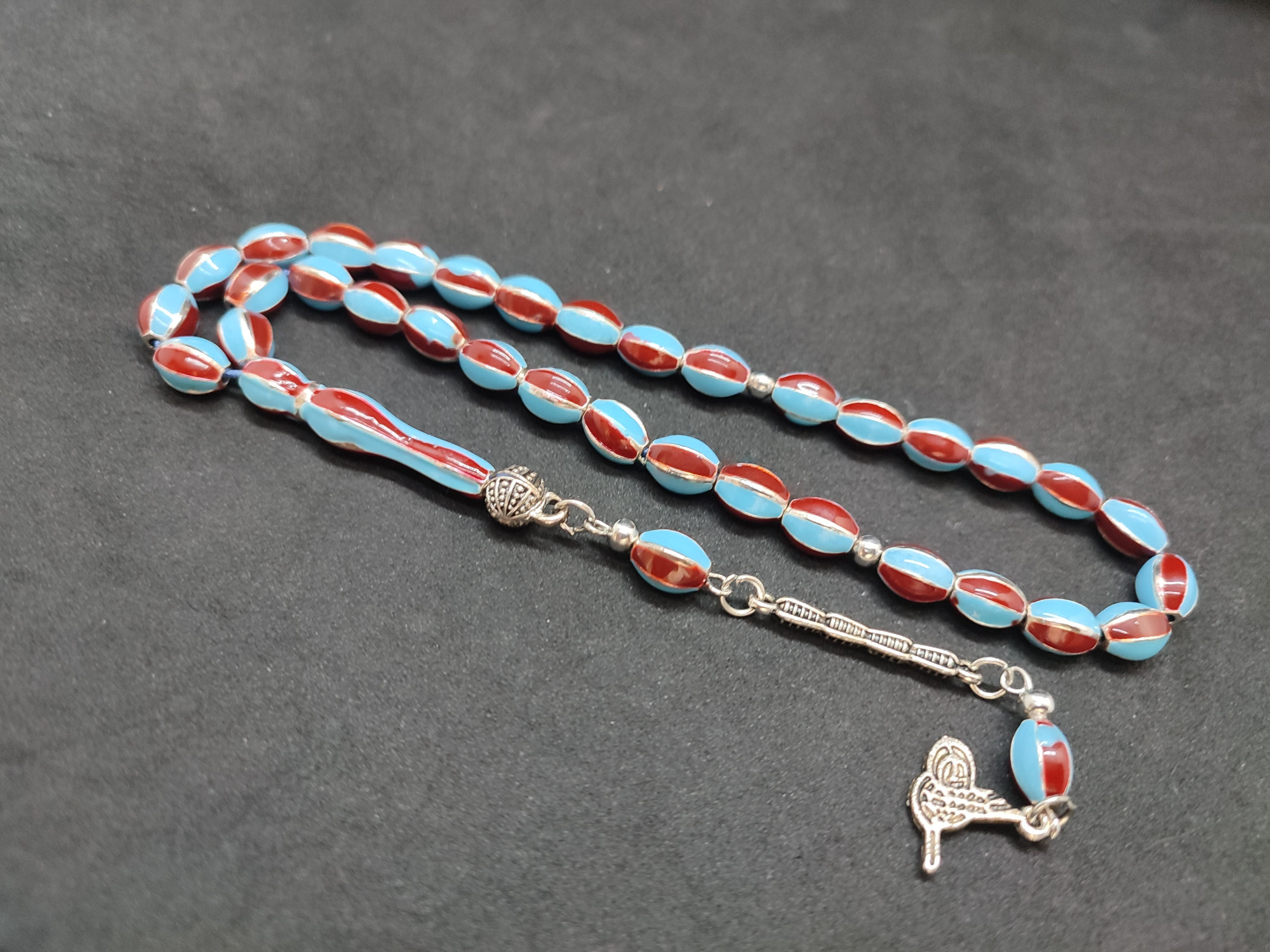 47 Gram Düşük Ayar Gümüş Tesbih 6’lı Yarma Model Sertifikalı 9678 küçük resim 3