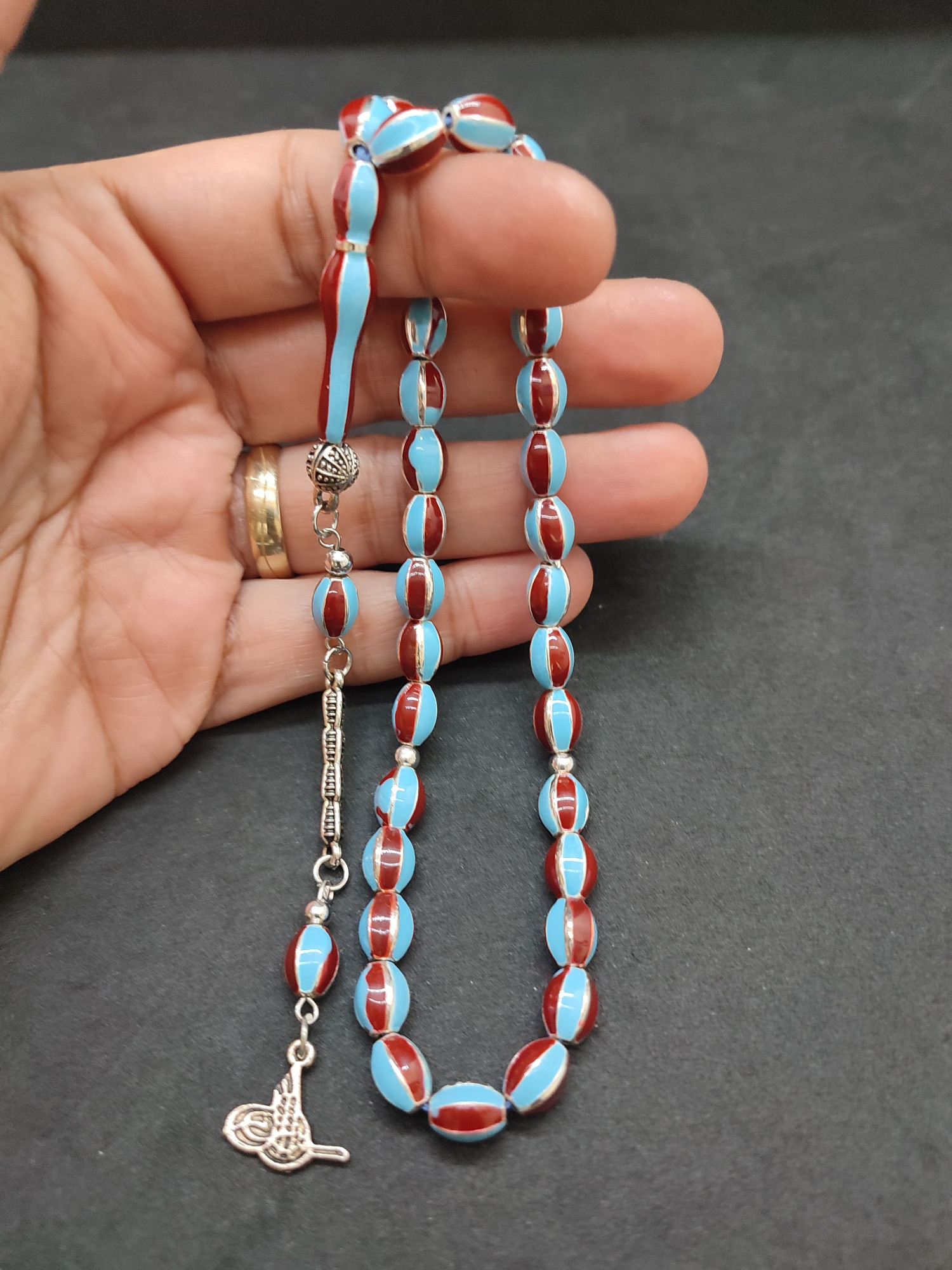 47 Gram Düşük Ayar Gümüş Tesbih 6’lı Yarma Model Sertifikalı 9678 küçük resim 4