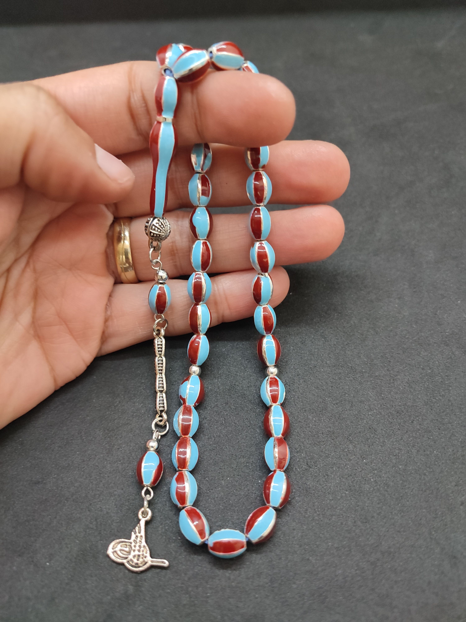 47 Gram Düşük Ayar Gümüş Tesbih 6’lı Yarma Model Sertifikalı 9678 küçük resim 5