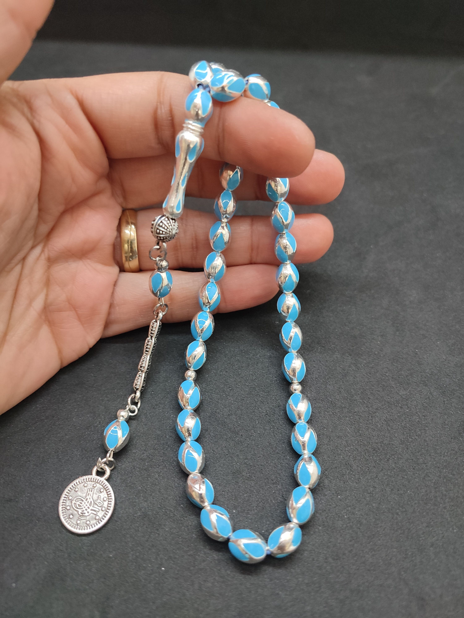 47 Gram Düşük Ayar Gümüş Tesbih 6’lı Yarma Model Sertifikalı 9680 küçük resim 4