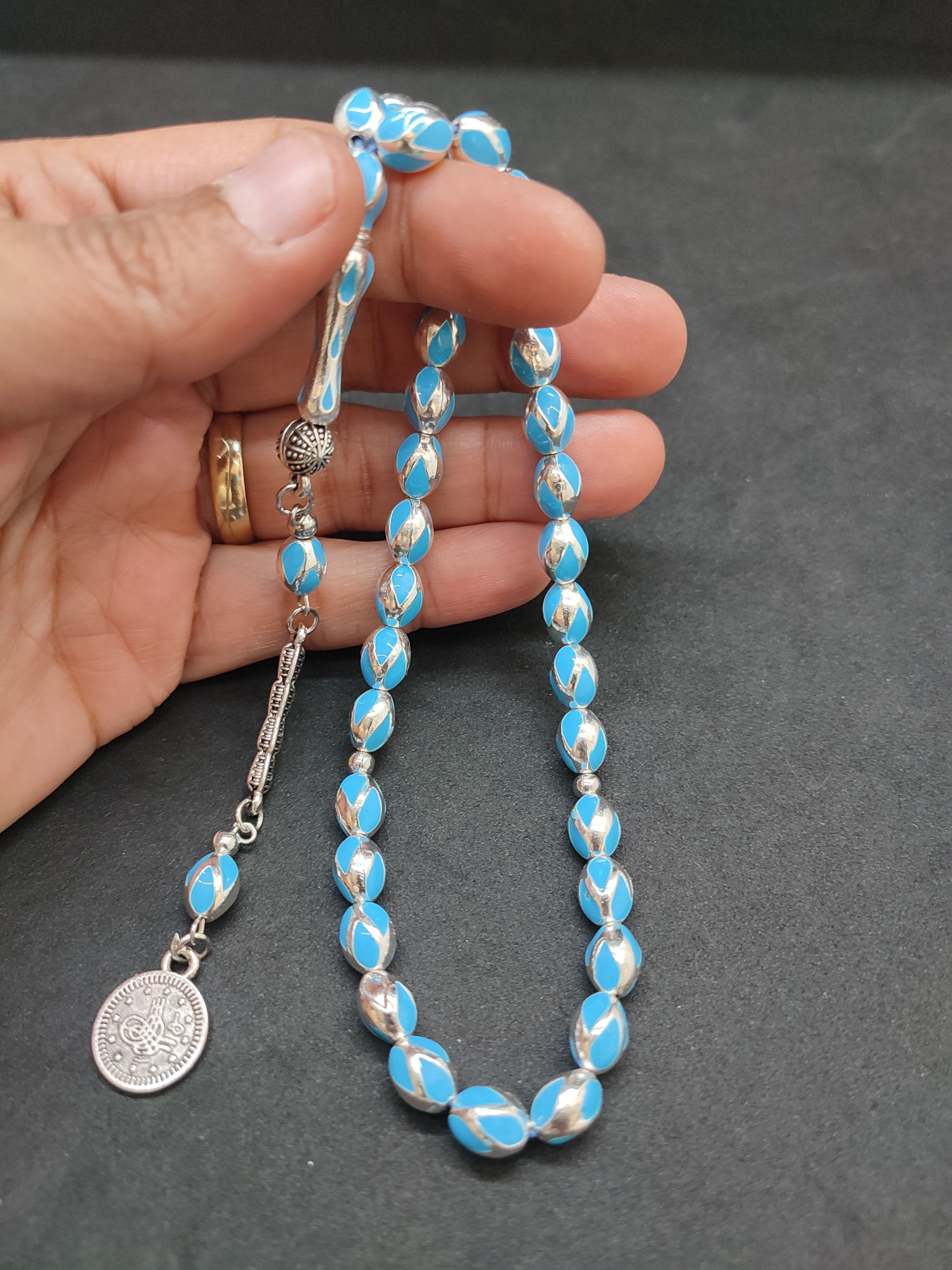 47 Gram Düşük Ayar Gümüş Tesbih 6’lı Yarma Model Sertifikalı 9680 küçük resim 5