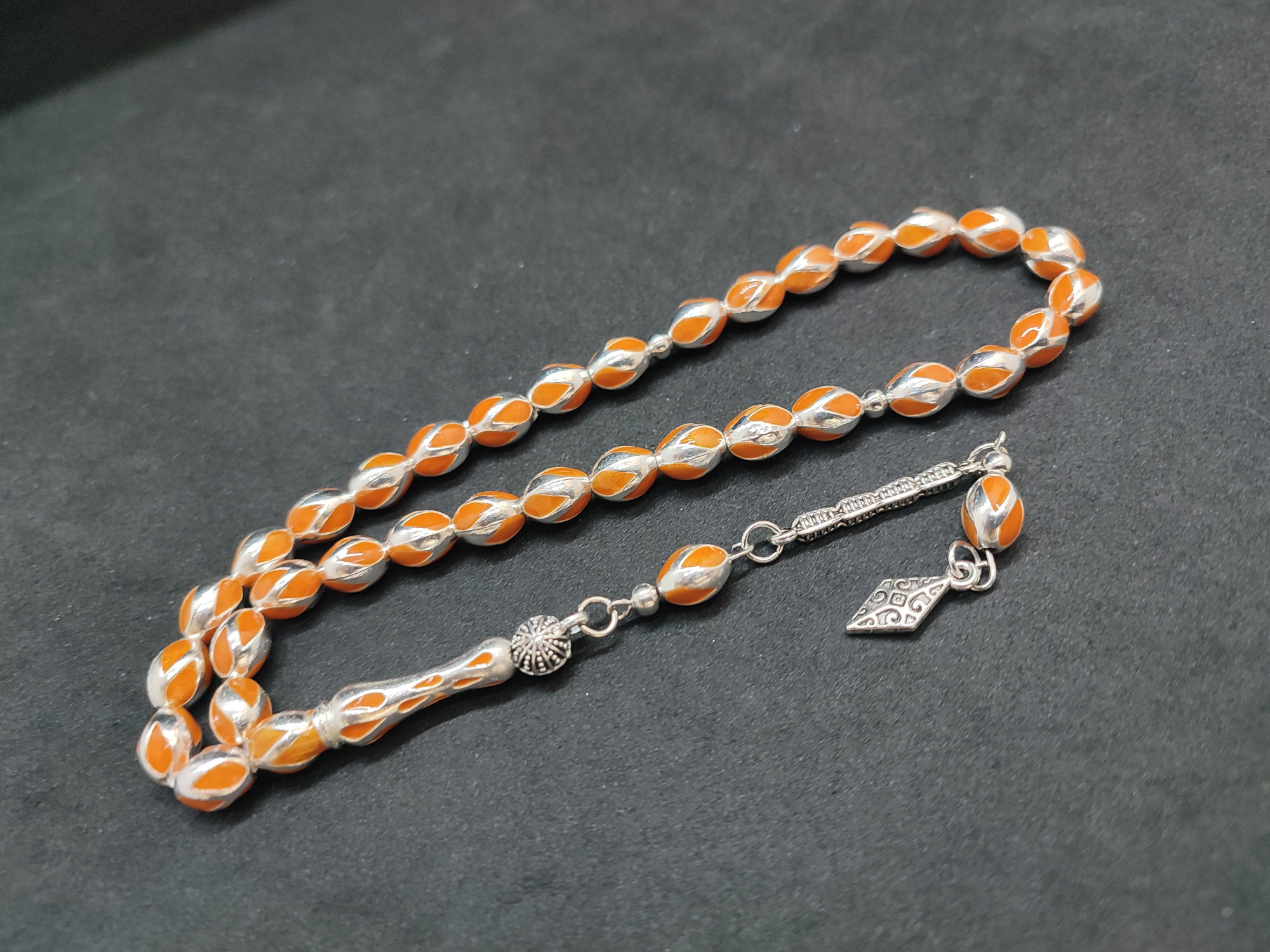 47 Gram Düşük Ayar Gümüş Tesbih 6’lı Yarma Model Sertifikalı 9681 küçük resim 2