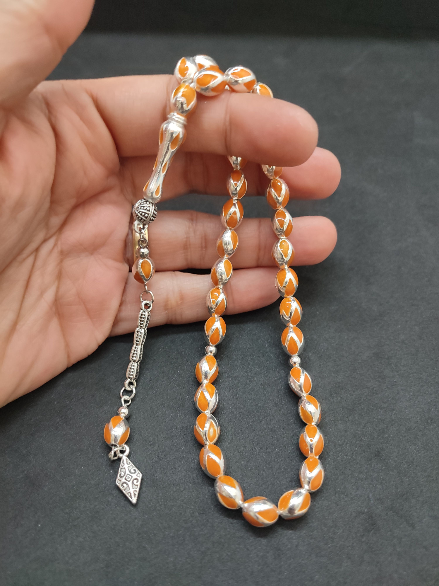 47 Gram Düşük Ayar Gümüş Tesbih 6’lı Yarma Model Sertifikalı 9681 küçük resim 3