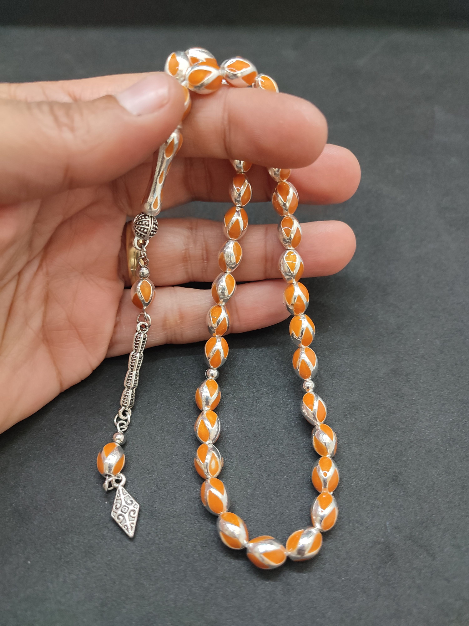 47 Gram Düşük Ayar Gümüş Tesbih 6’lı Yarma Model Sertifikalı 9681 küçük resim 5