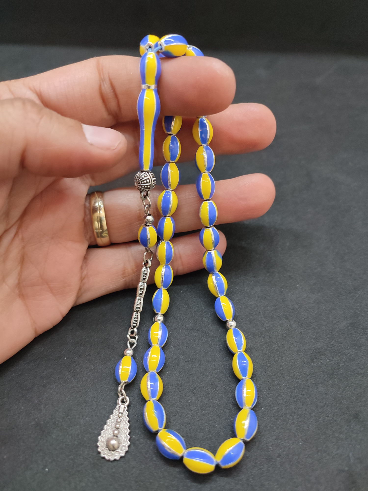 47 Gram Düşük Ayar Gümüş Tesbih 6’lı Yarma Model Sertifikalı 9682 küçük resim 5