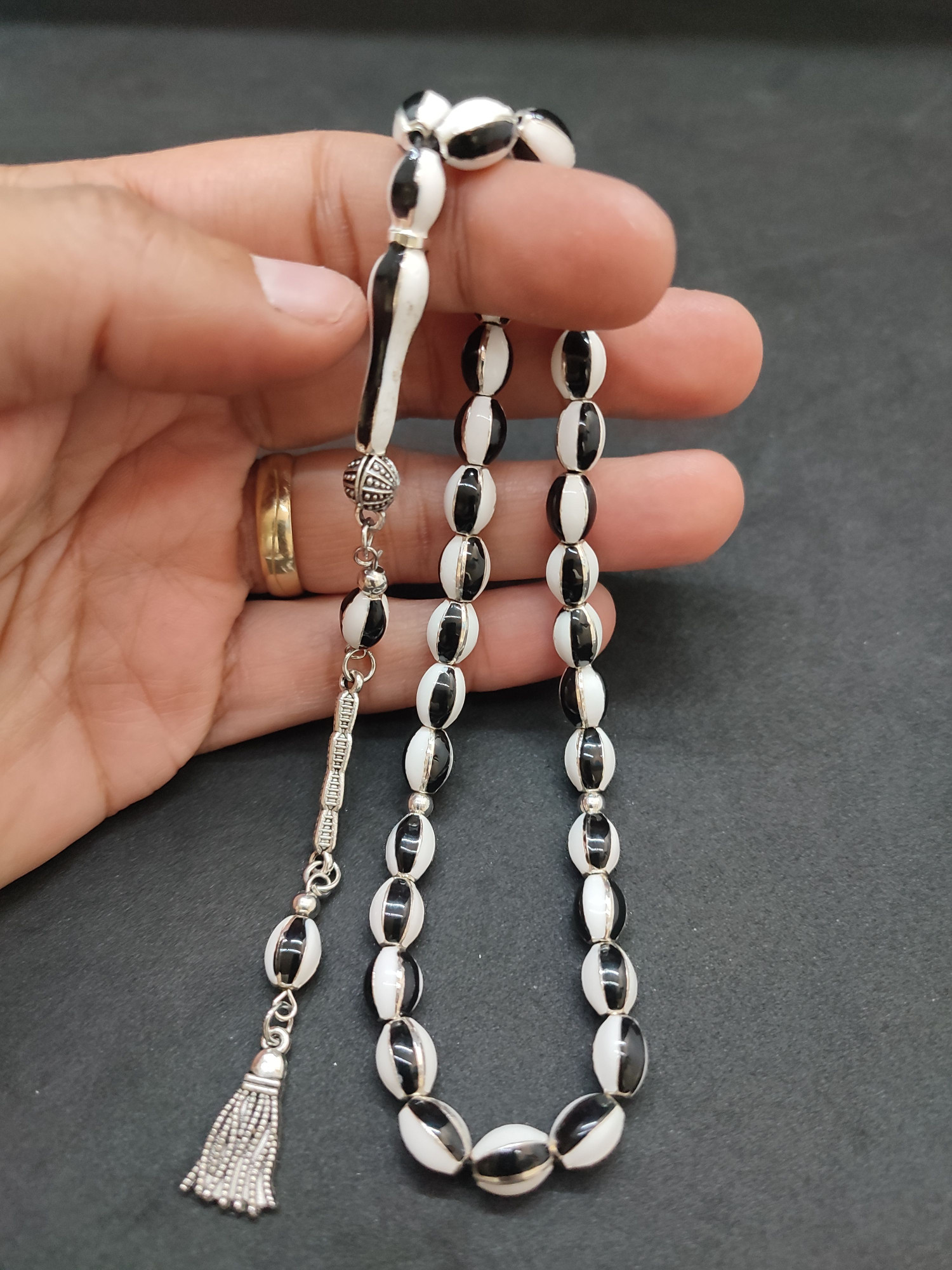 47 Gram Düşük Ayar Gümüş Tesbih 6’lı Yarma Model Sertifikalı 9684 küçük resim 5