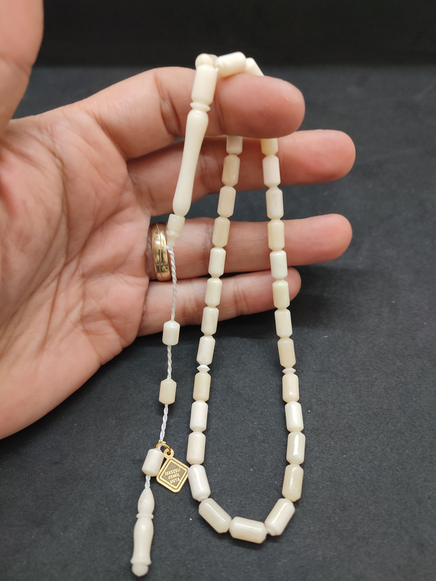 İskeçeli Cemil Usta Eseri Kuru Torna Yarı Özlü El Boy Naturel Balina Kemiği Sertifikalı 9695 küçük resim 3