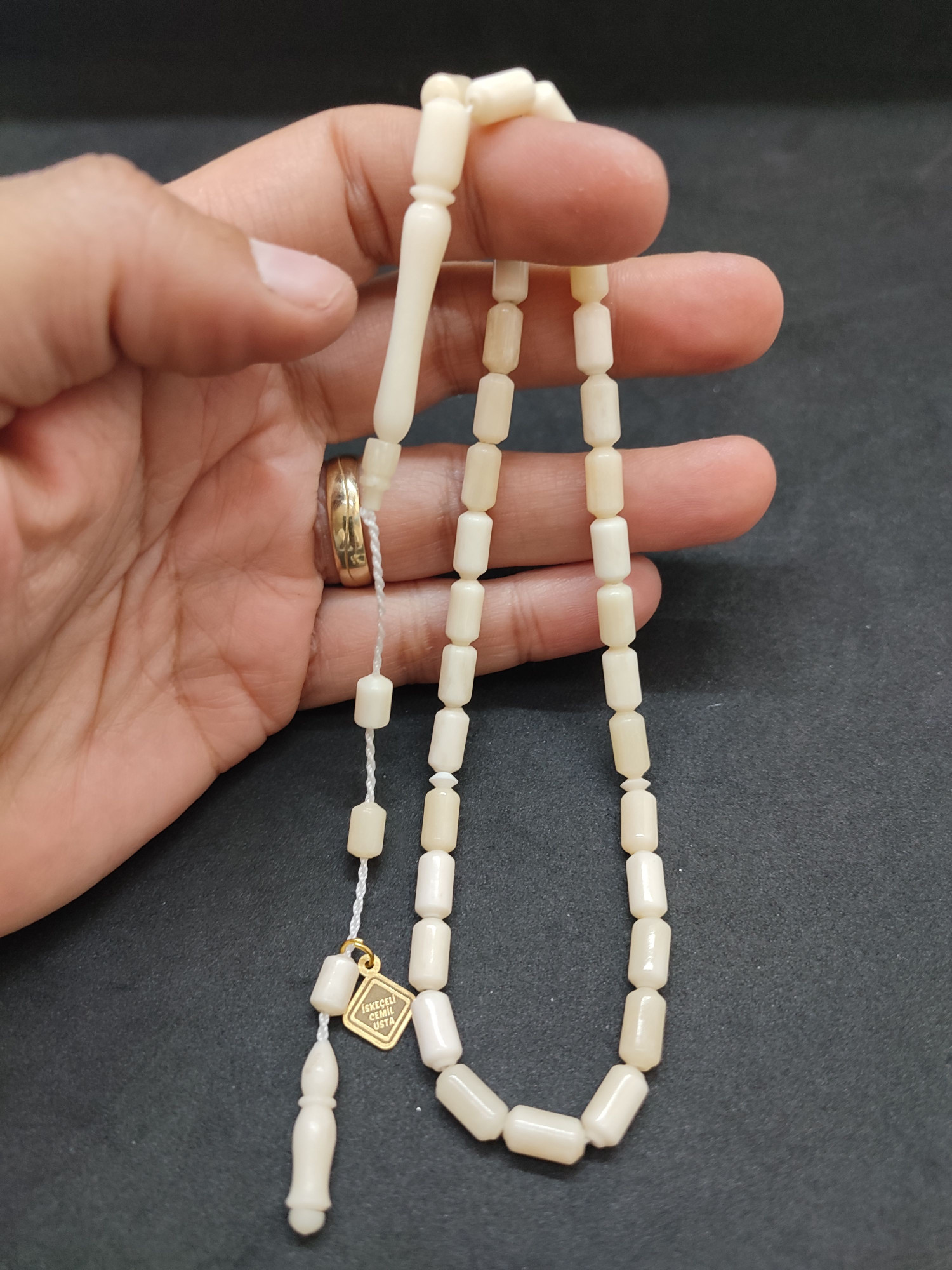 İskeçeli Cemil Usta Eseri Kuru Torna Yarı Özlü El Boy Naturel Balina Kemiği Sertifikalı 9695 küçük resim 5