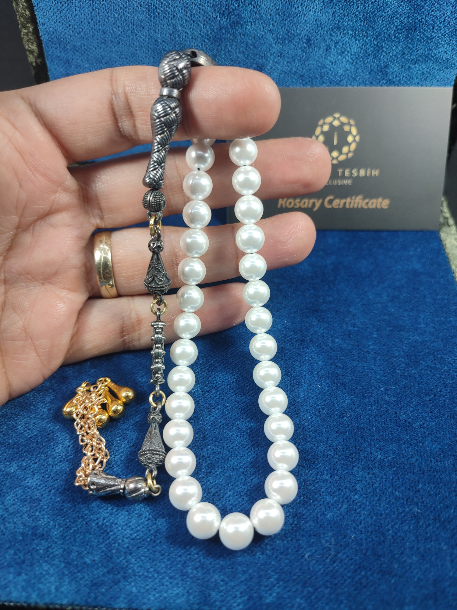 VIP Kutulu Eskitme Yapılmış Alman Gümüş Püsküllü Tam El Boy İnci Sertifikalı 9901 küçük resim 4