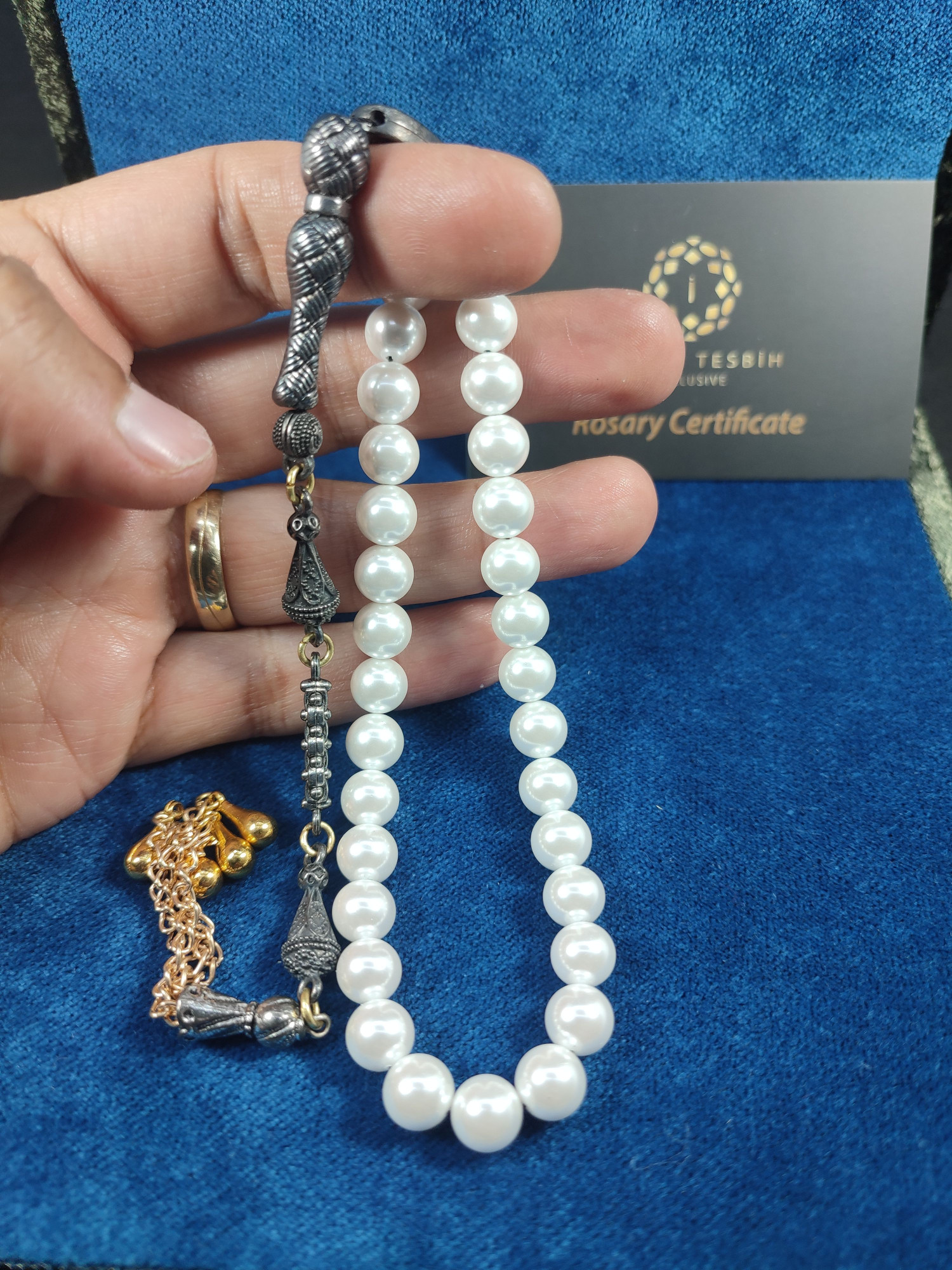 VIP Kutulu Eskitme Yapılmış Alman Gümüş Püsküllü Tam El Boy İnci Sertifikalı 9901 küçük resim 5