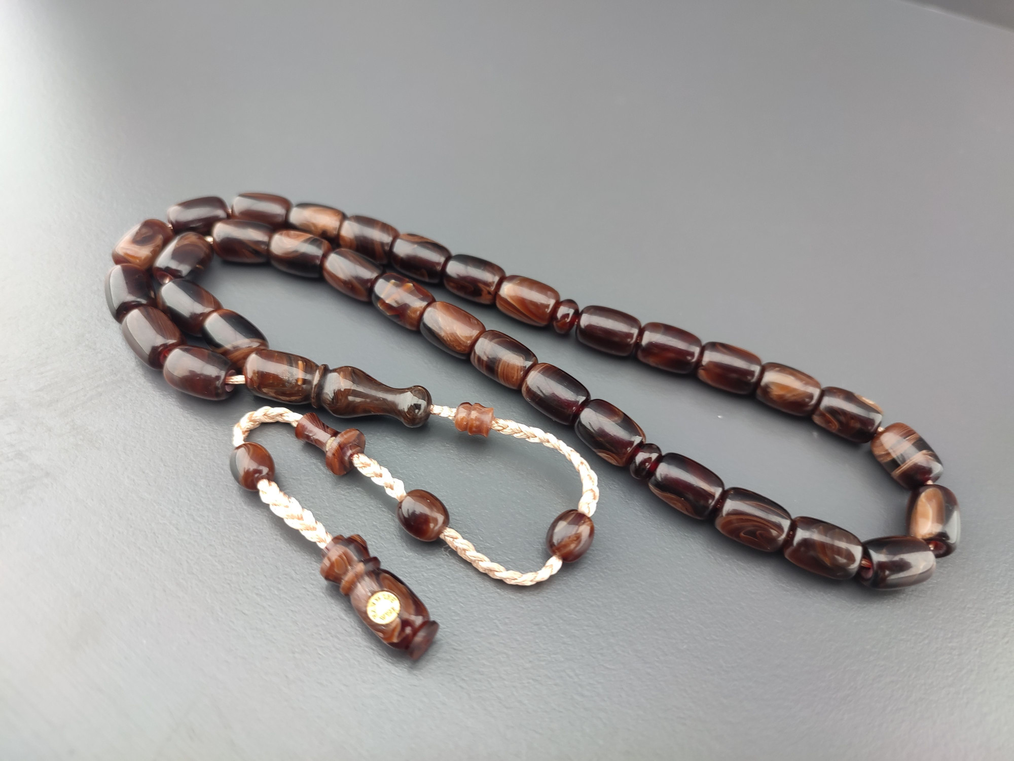 İsa Balkaya Usta Eseri Kat Kat İpe Dizili (Eski Usul) Havşalı Eski Sıkma Kehribar Sertifikalı 10256 küçük resim 3