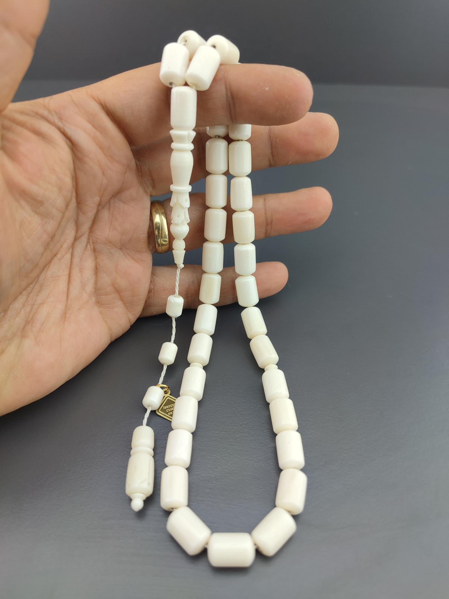 İskeçeli Cemil Usta Eseri İmame Hitame Kalem Oyma Naturel Deve Kemiği Sertifikalı 10424 küçük resim 4