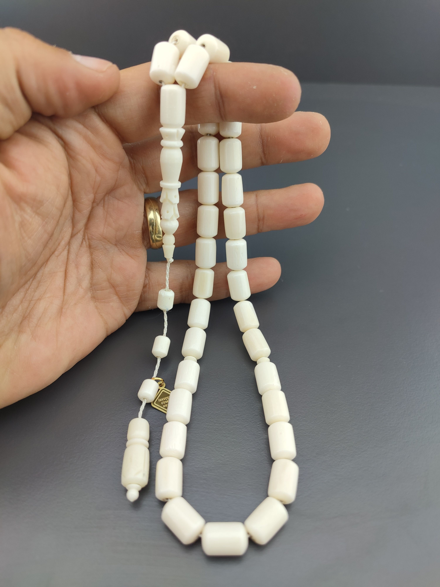 İskeçeli Cemil Usta Eseri İmame Hitame Kalem Oyma Naturel Deve Kemiği Sertifikalı 10424 küçük resim 5