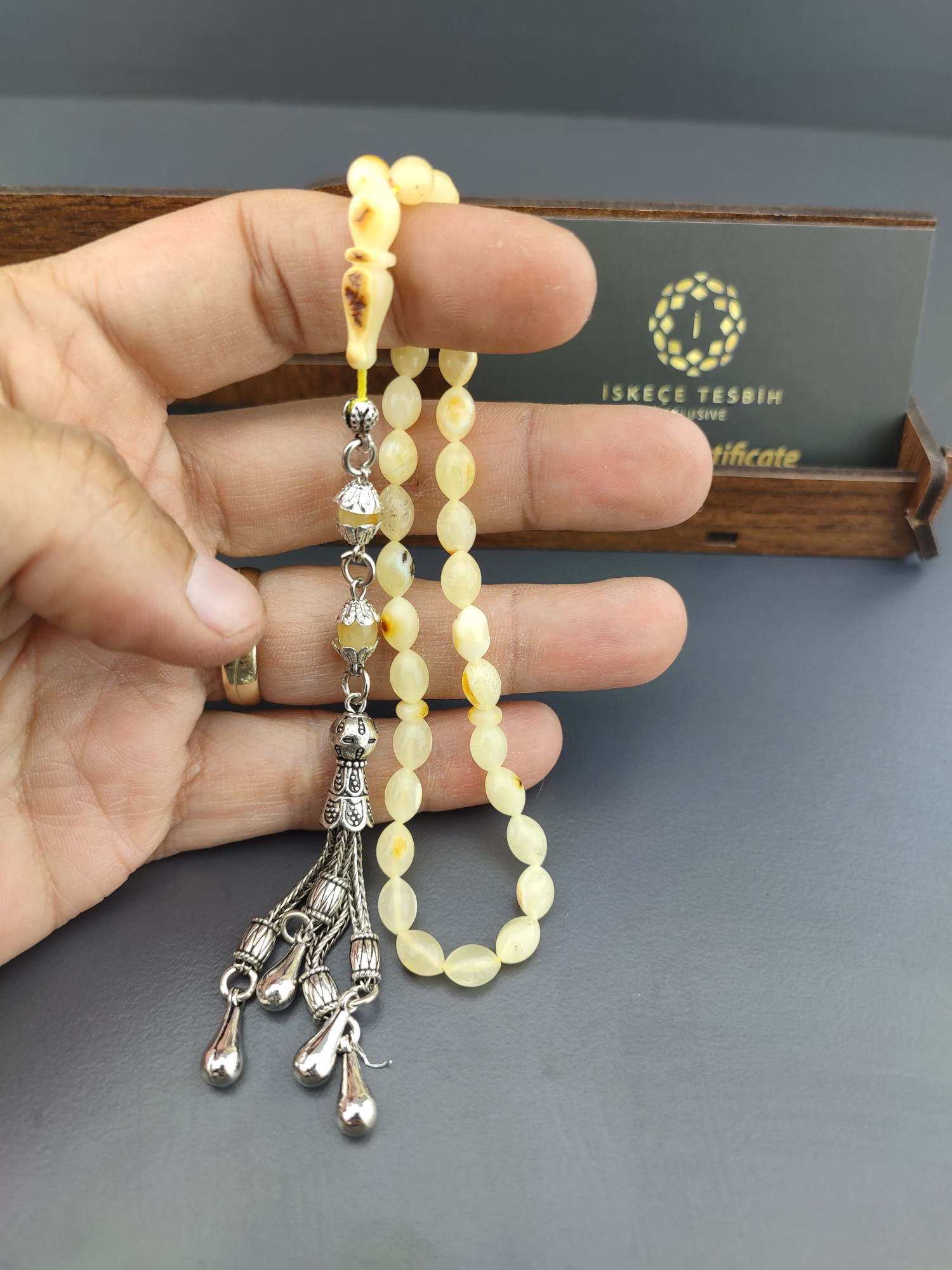 Ahşap Kutulu 475 Ayar Gümüş Püsküllü El Boy Ukrayna Kaya Damla 7.15 Gr. Sertifikalı 10559 küçük resim 5