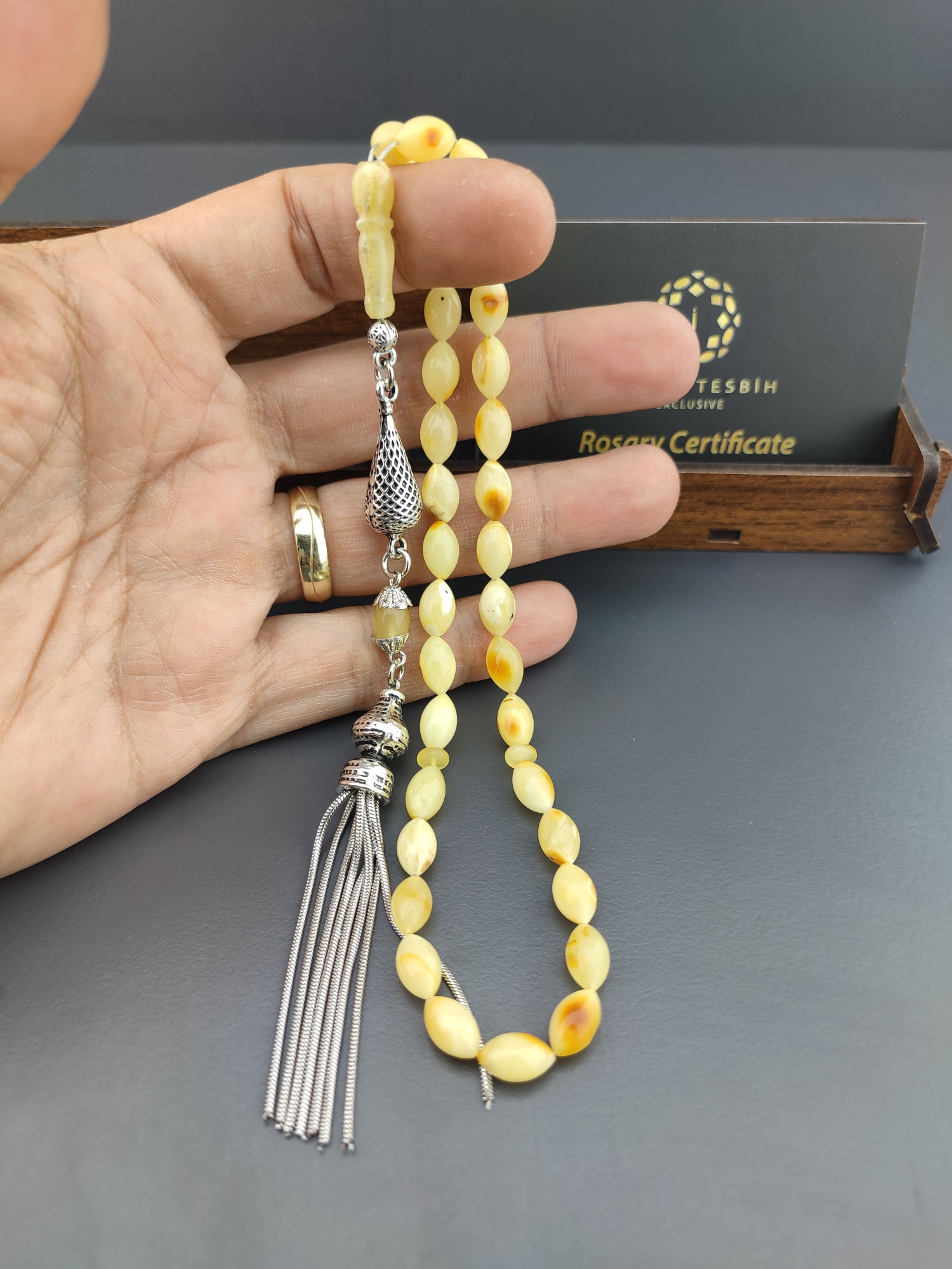 Ahşap Kutulu 475 Ayar Gümüş Püsküllü El Boy Ukrayna Kaya Damla 8.16 Gr. Sertifikalı 10567 küçük resim 3
