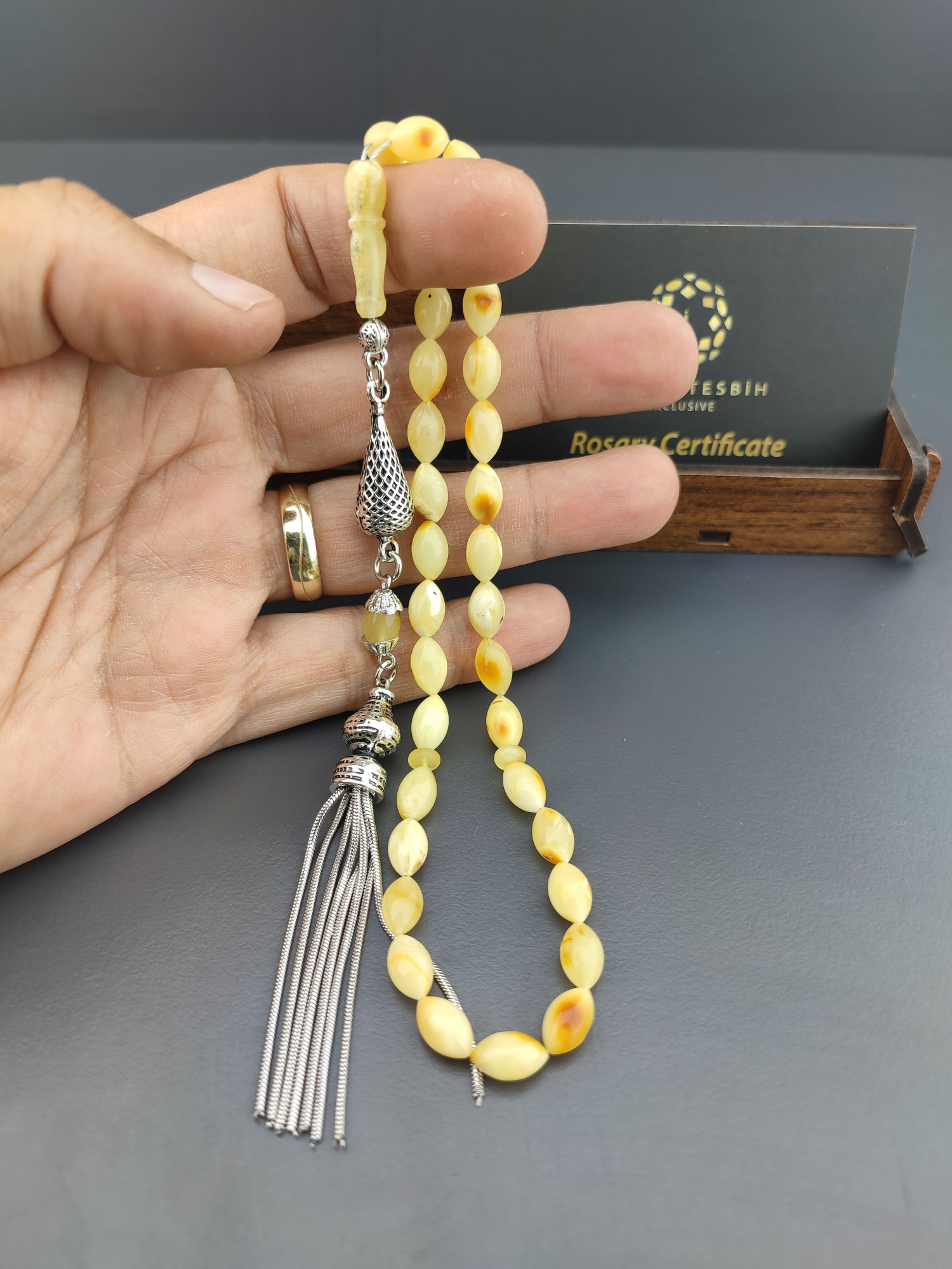 Ahşap Kutulu 475 Ayar Gümüş Püsküllü El Boy Ukrayna Kaya Damla 8.16 Gr. Sertifikalı 10567 küçük resim 5