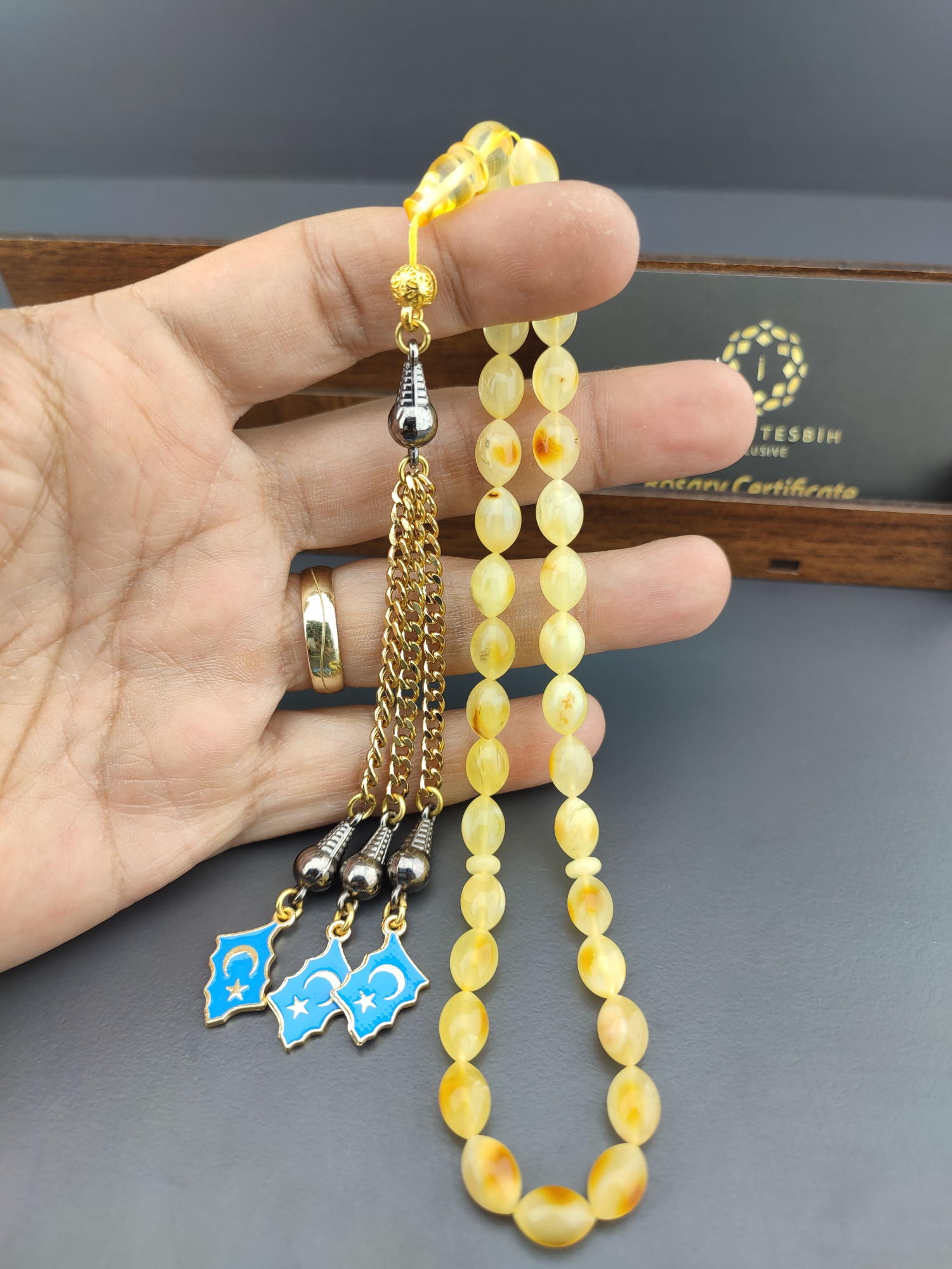 Ahşap Kutulu 475 Ayar Gümüş Püsküllü El Boy Ukrayna Kaya Damla 10.35 Gr. Sertifikalı 10575 küçük resim 3