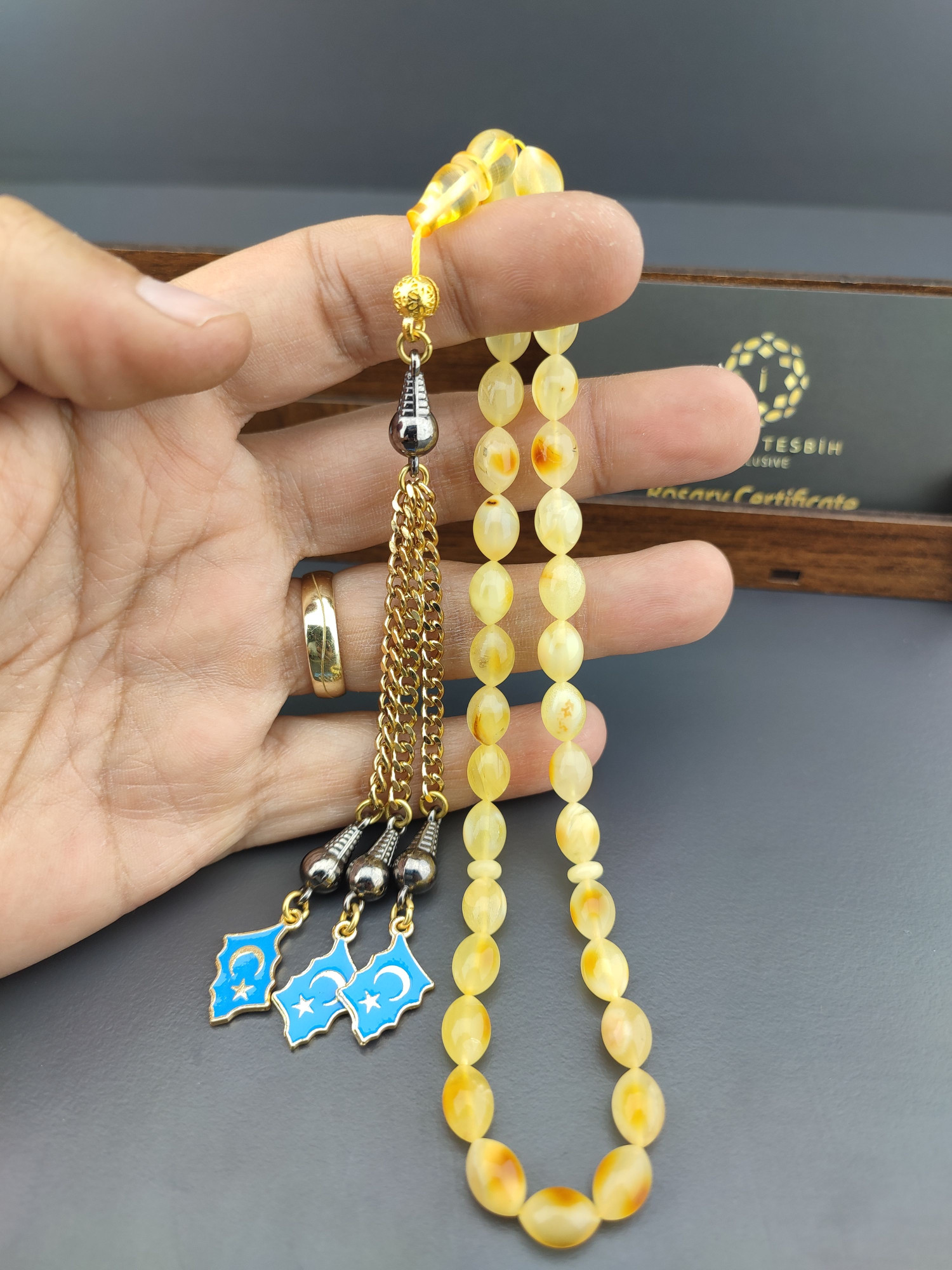 Ahşap Kutulu 475 Ayar Gümüş Püsküllü El Boy Ukrayna Kaya Damla 10.35 Gr. Sertifikalı 10575 küçük resim 5