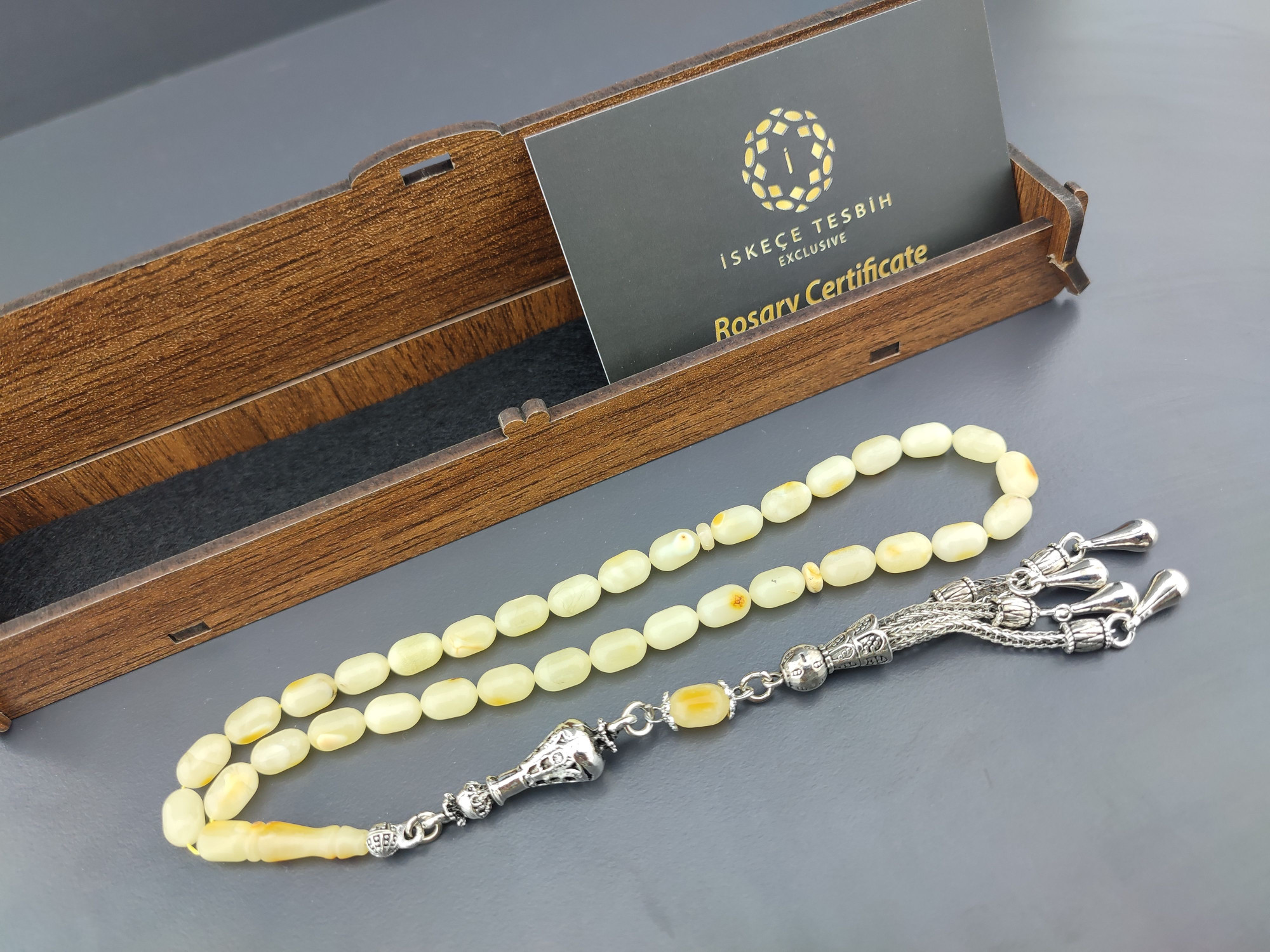 Ahşap Kutulu 475 Ayar Gümüş Püsküllü El Boy Ukrayna Kaya Damla 11.20 Gr. Sertifikalı 10578 küçük resim 2