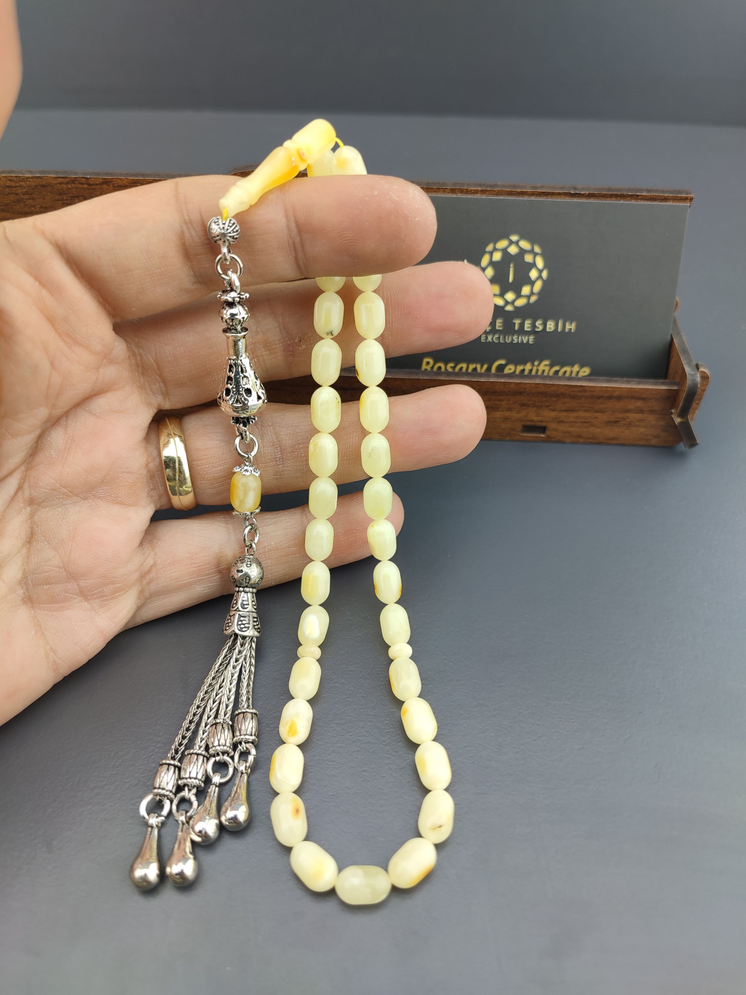 Ahşap Kutulu 475 Ayar Gümüş Püsküllü El Boy Ukrayna Kaya Damla 11.20 Gr. Sertifikalı 10578 küçük resim 4