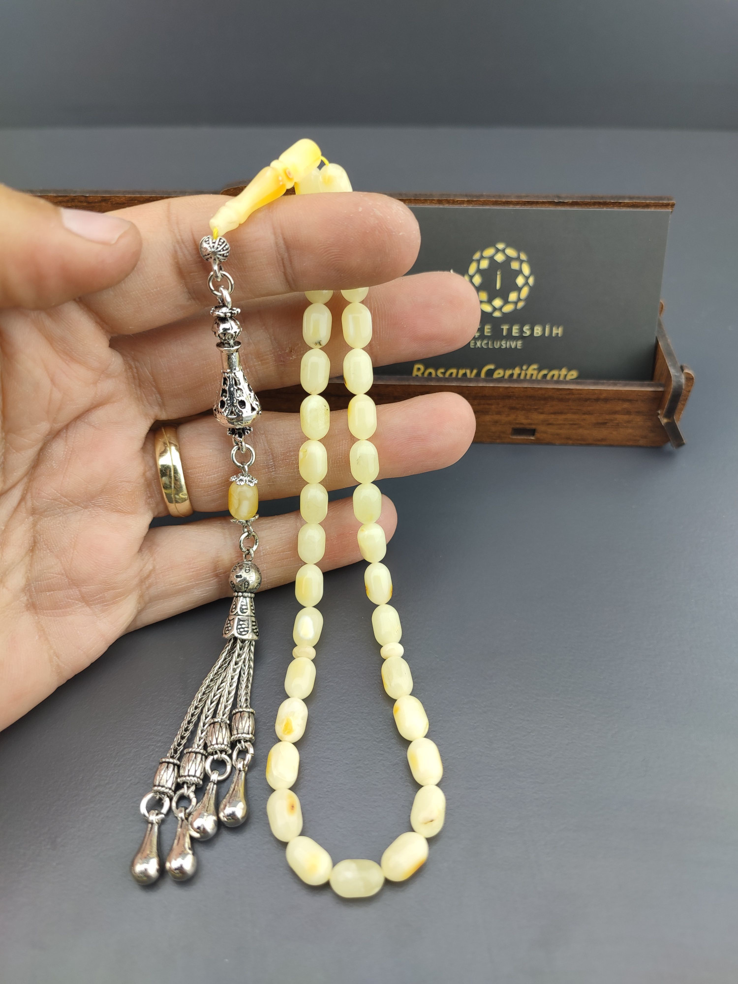 Ahşap Kutulu 475 Ayar Gümüş Püsküllü El Boy Ukrayna Kaya Damla 11.20 Gr. Sertifikalı 10578 küçük resim 5