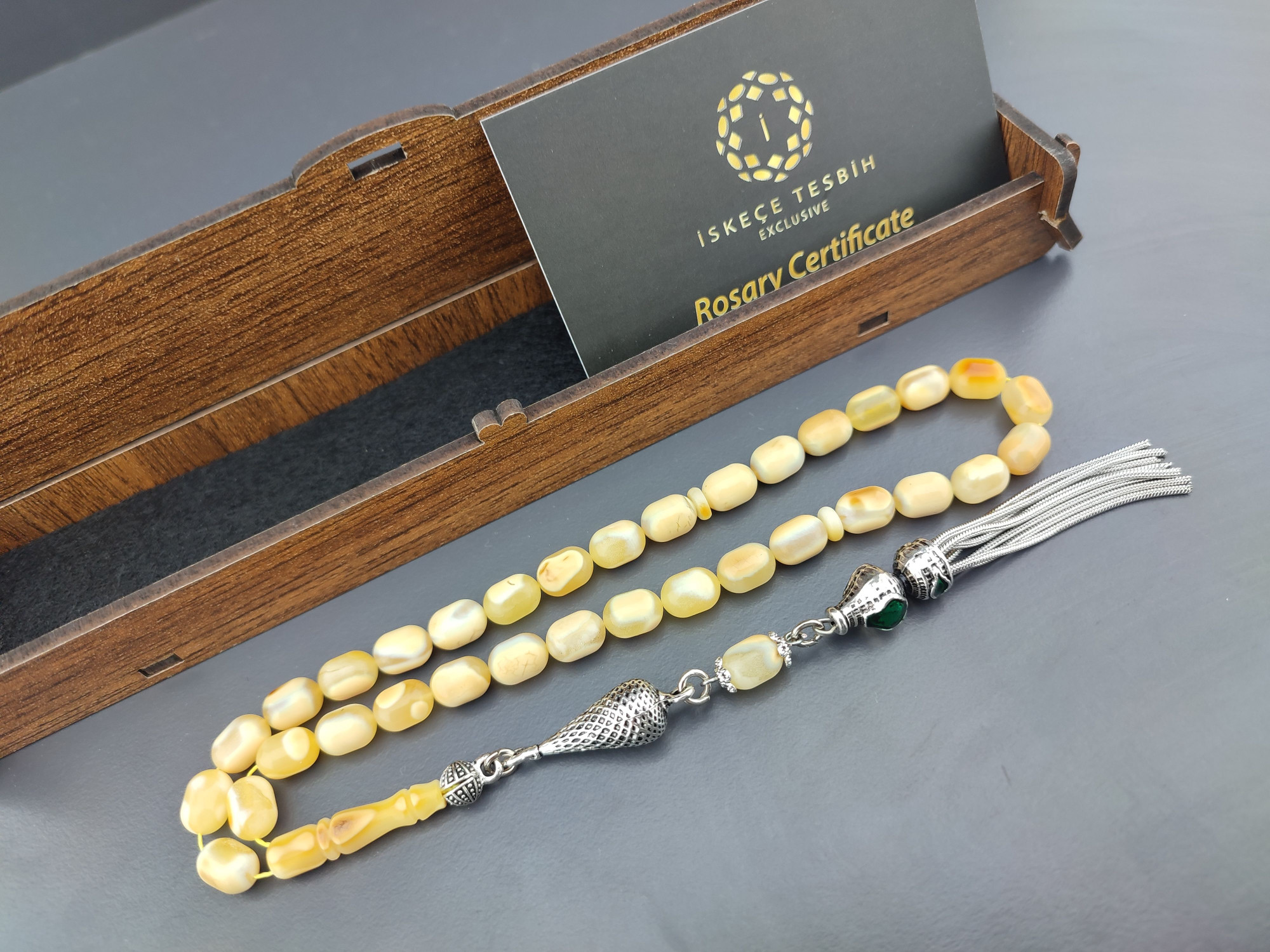 Ahşap Kutulu 475 Ayar Gümüş Püsküllü El Boy Ukrayna Kaya Damla 11.50 Gr. Sertifikalı 10579