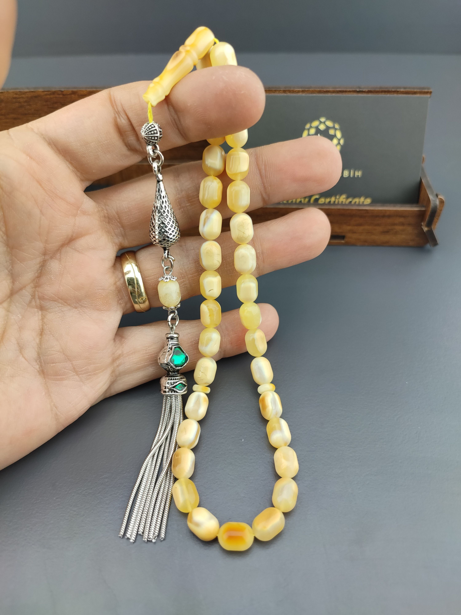 Ahşap Kutulu 475 Ayar Gümüş Püsküllü El Boy Ukrayna Kaya Damla 11.50 Gr. Sertifikalı 10579 küçük resim 3
