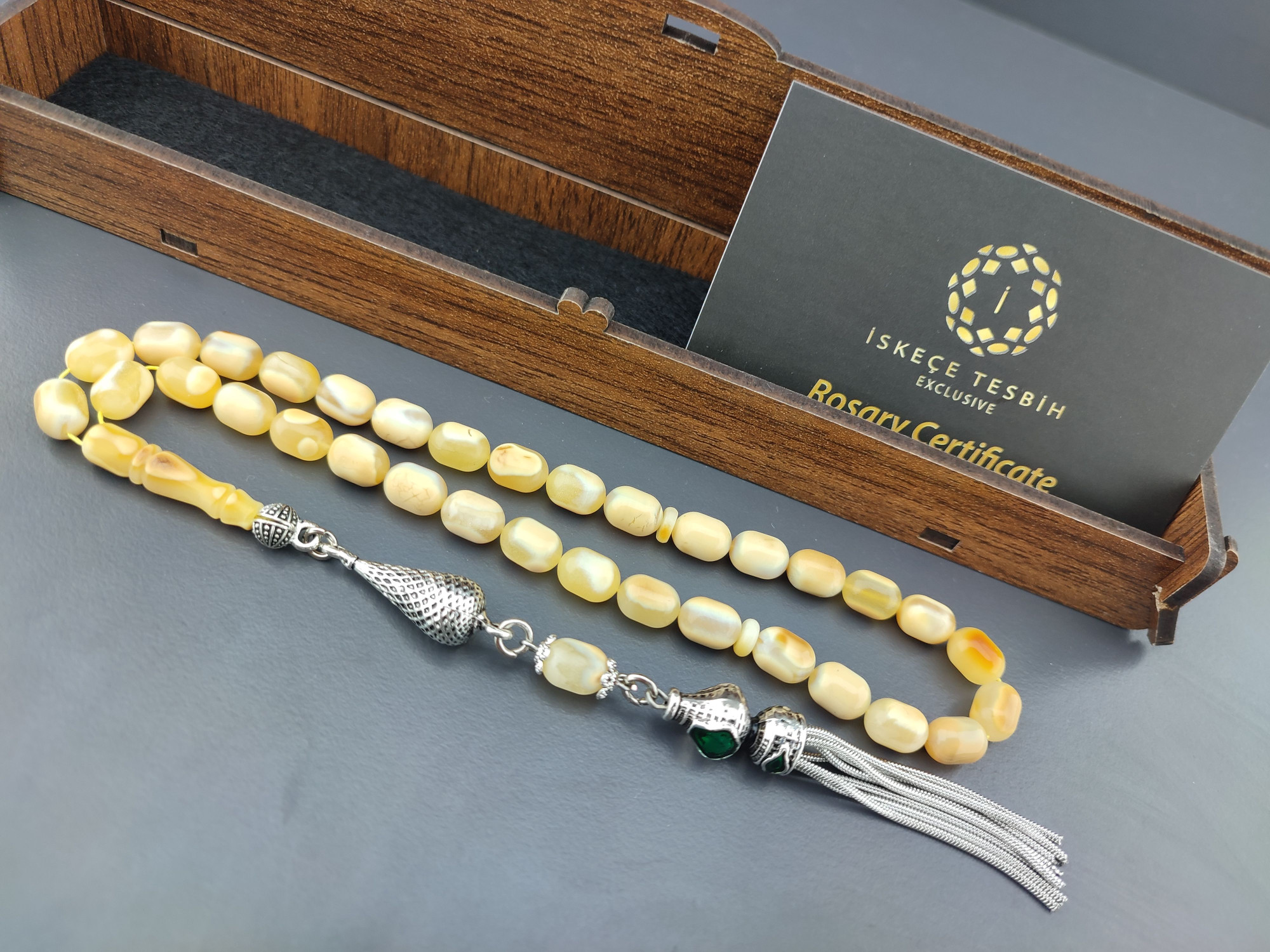 Ahşap Kutulu 475 Ayar Gümüş Püsküllü El Boy Ukrayna Kaya Damla 11.50 Gr. Sertifikalı 10579 küçük resim 4