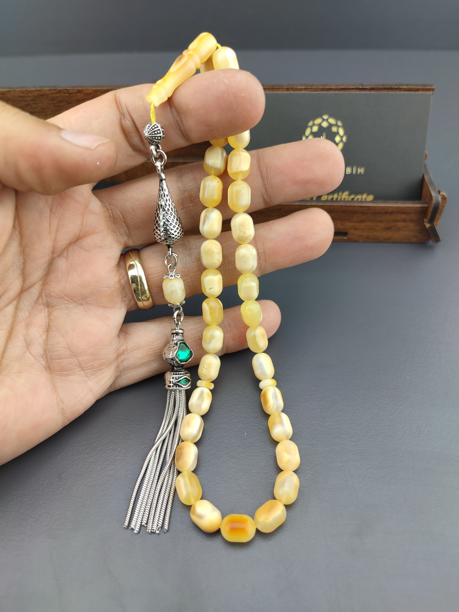 Ahşap Kutulu 475 Ayar Gümüş Püsküllü El Boy Ukrayna Kaya Damla 11.50 Gr. Sertifikalı 10579 küçük resim 5