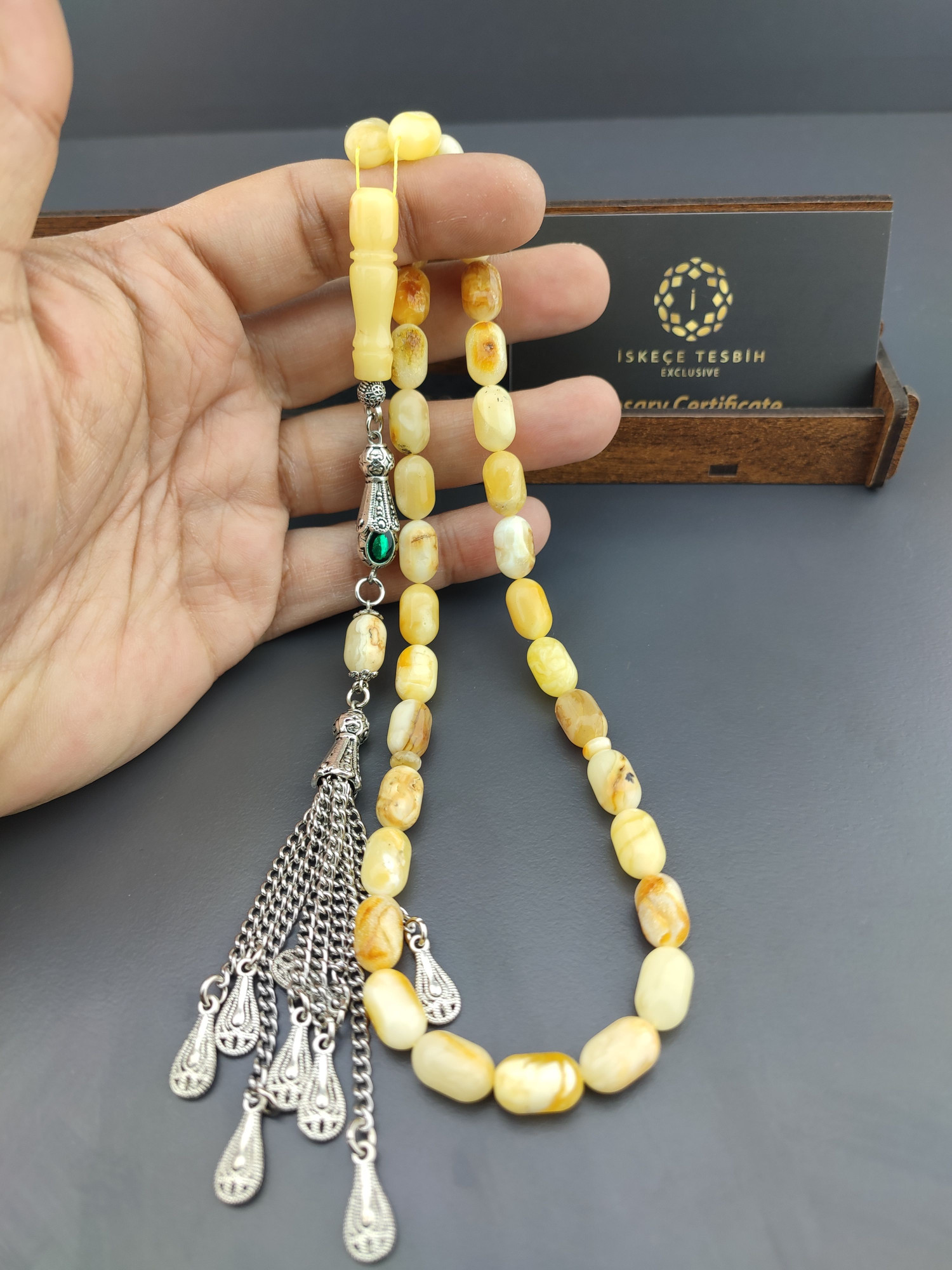 Ahşap Kutulu 475 Ayar Gümüş Püsküllü El Boy Ukrayna Kaya Damla 23.18 Gr. Sertifikalı 10662 küçük resim 3