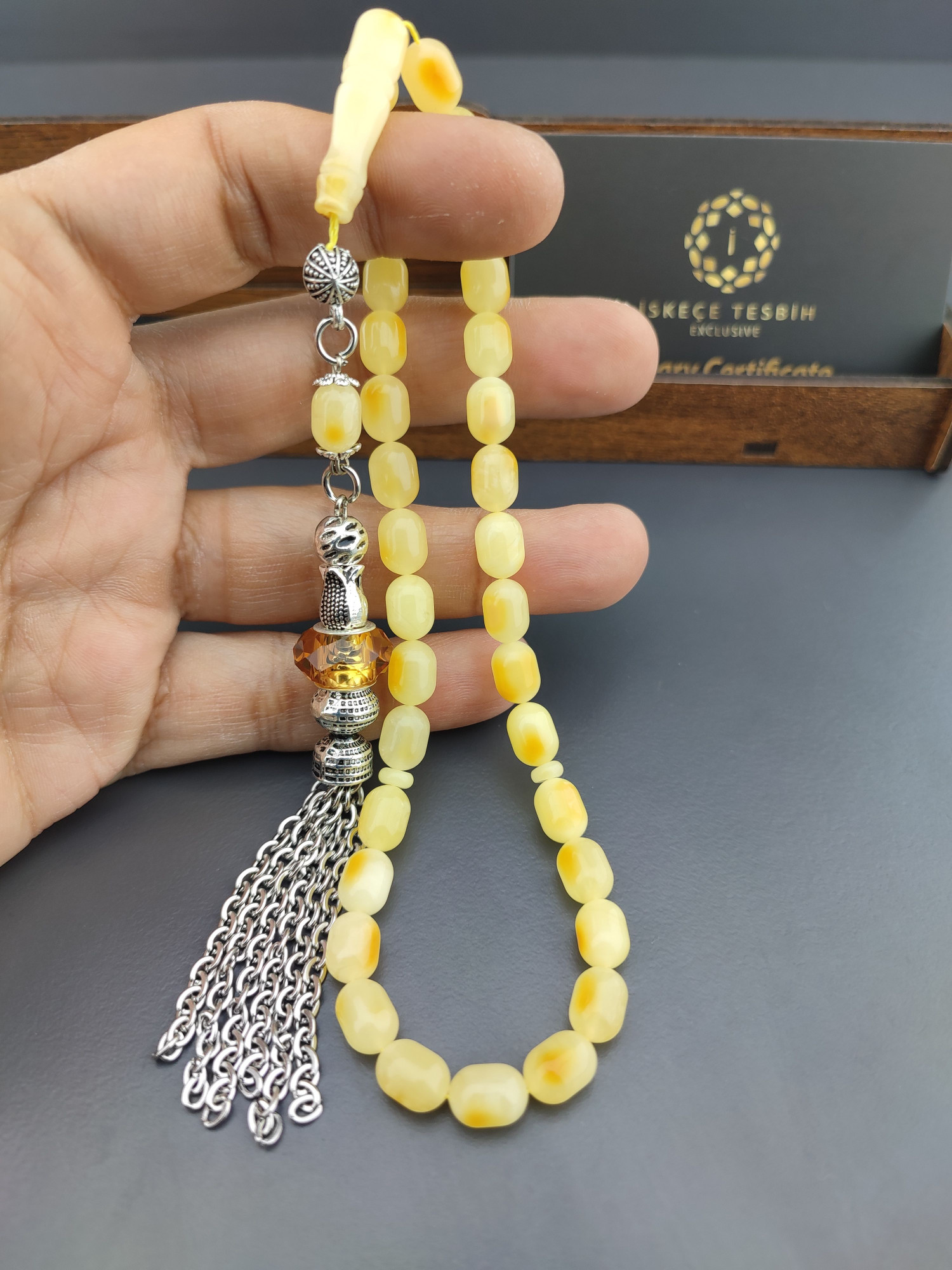 Ahşap Kutulu 475 Ayar Gümüş Püsküllü El Boy Ukrayna Kaya Damla 12.14 Gr. Sertifikalı 10666 küçük resim 3