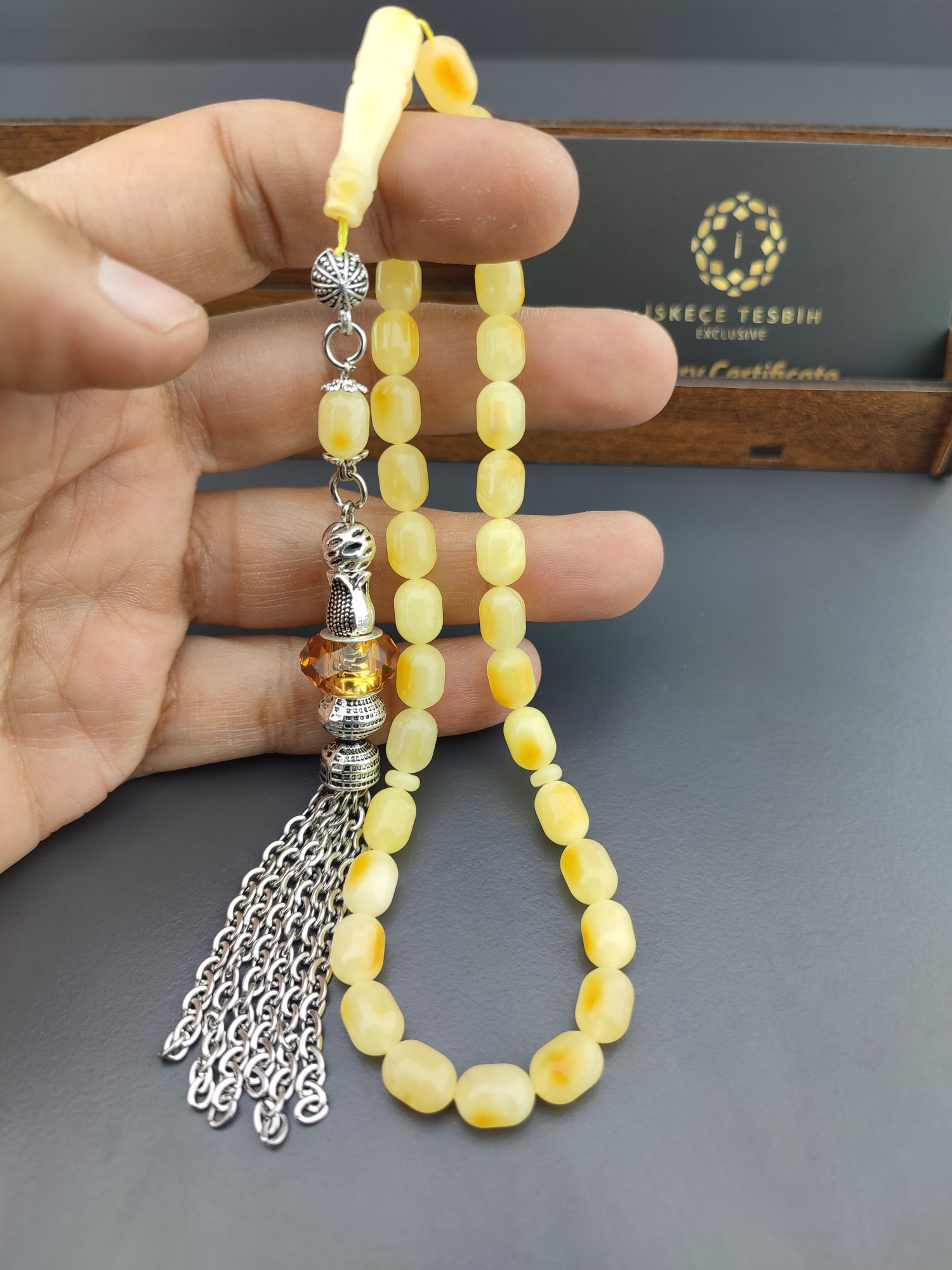 Ahşap Kutulu 475 Ayar Gümüş Püsküllü El Boy Ukrayna Kaya Damla 12.14 Gr. Sertifikalı 10666 küçük resim 5